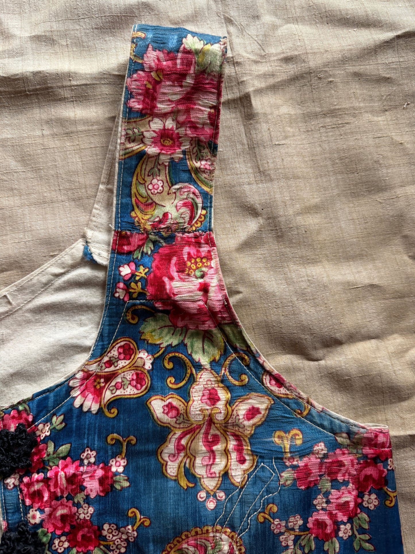 Antique Eastern European Silk Rose Folk Bodice Vest- S/M