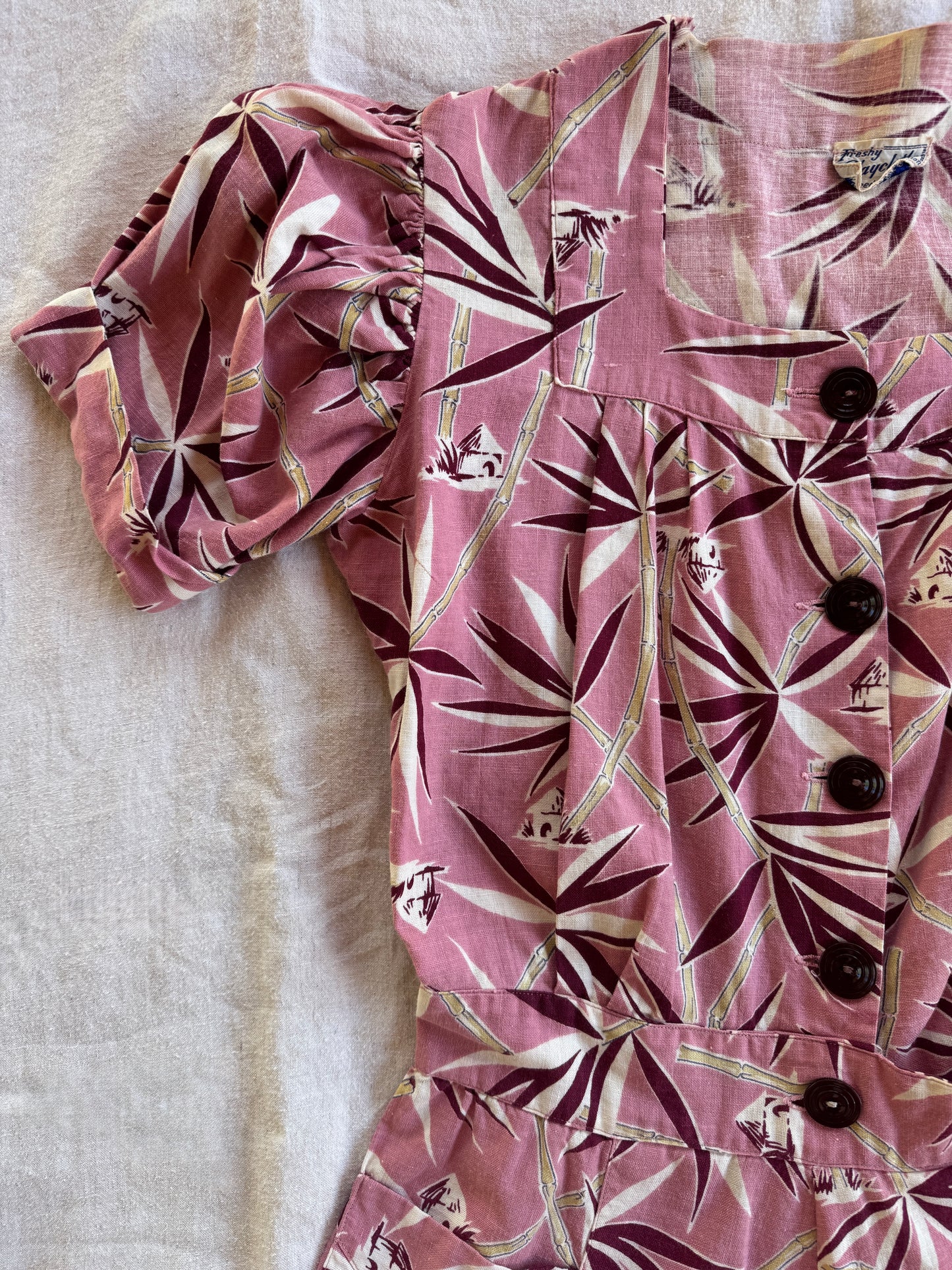 1940s Mauve + Burgundy Side Button Playsuit- S/M
