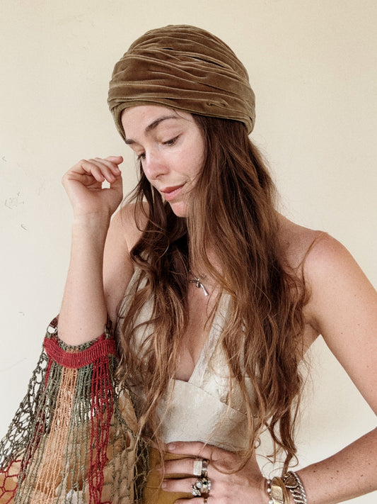 1940s Olive Velvet Turban