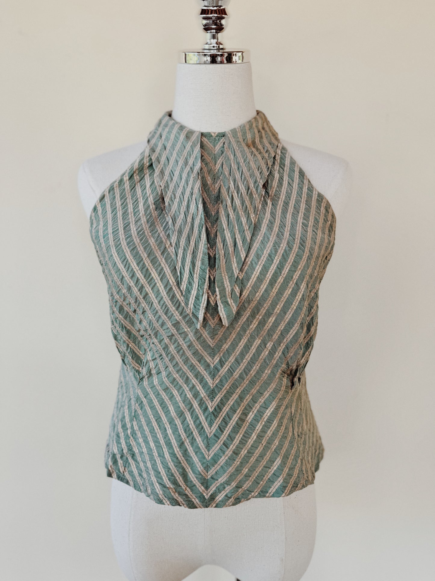 1930s Sea Foam Lamé Dagger Collar Halter Top- S/M
