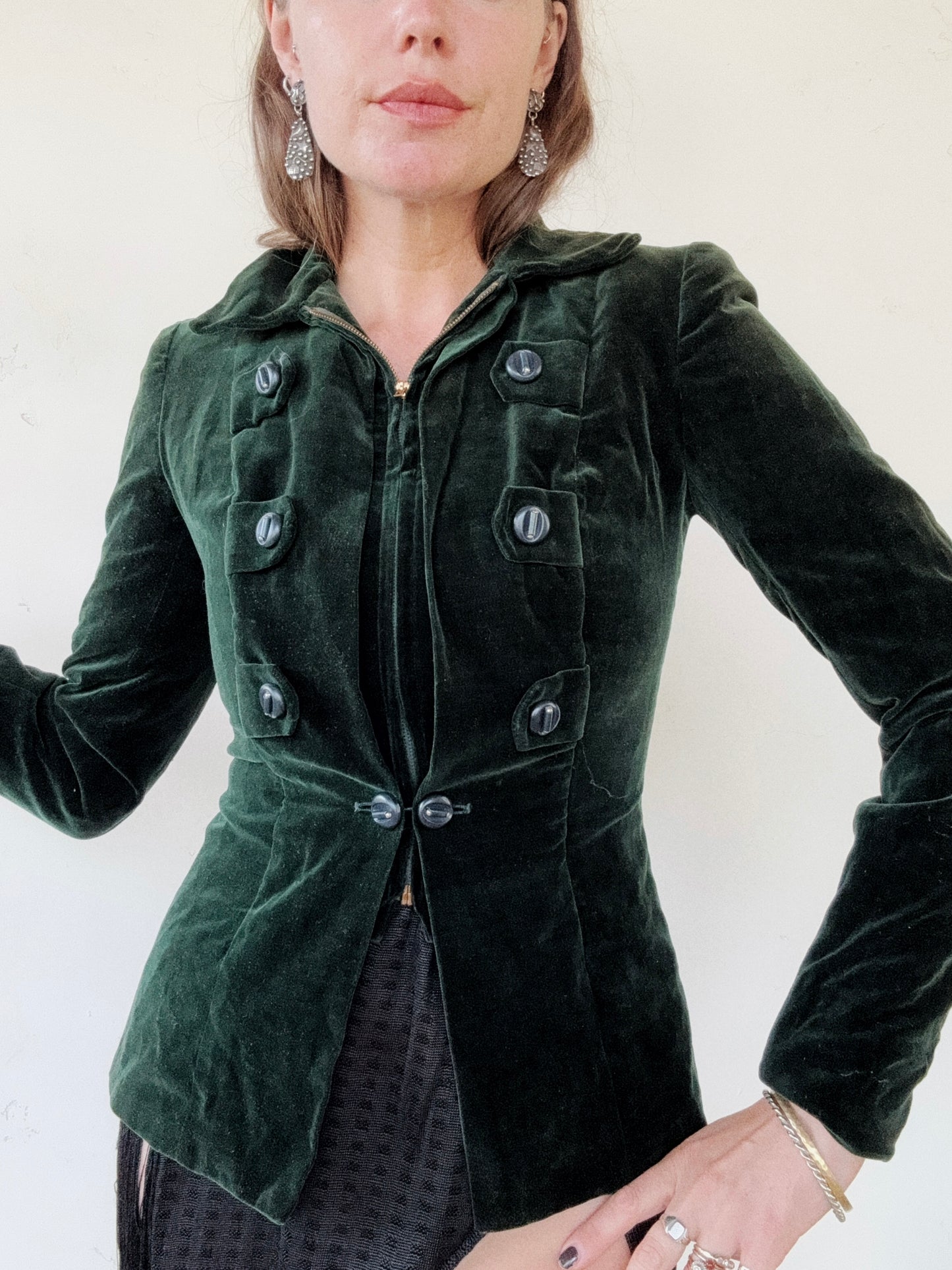 1940s Unique Emerald Green Velvet Jacket- S