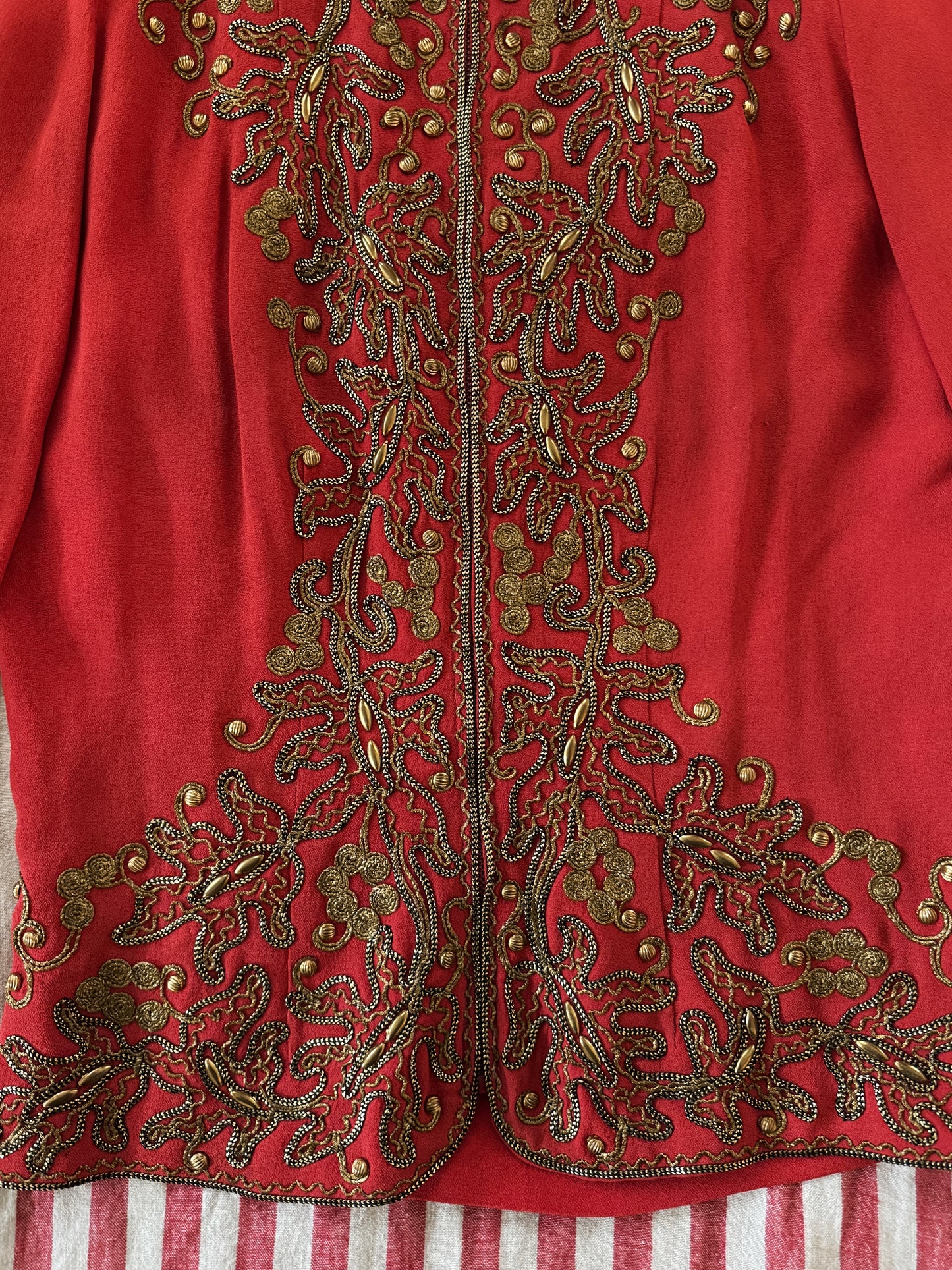 1930s Heavily Studded Muted Red Jacket w/ Gold Bullion- S/M-M