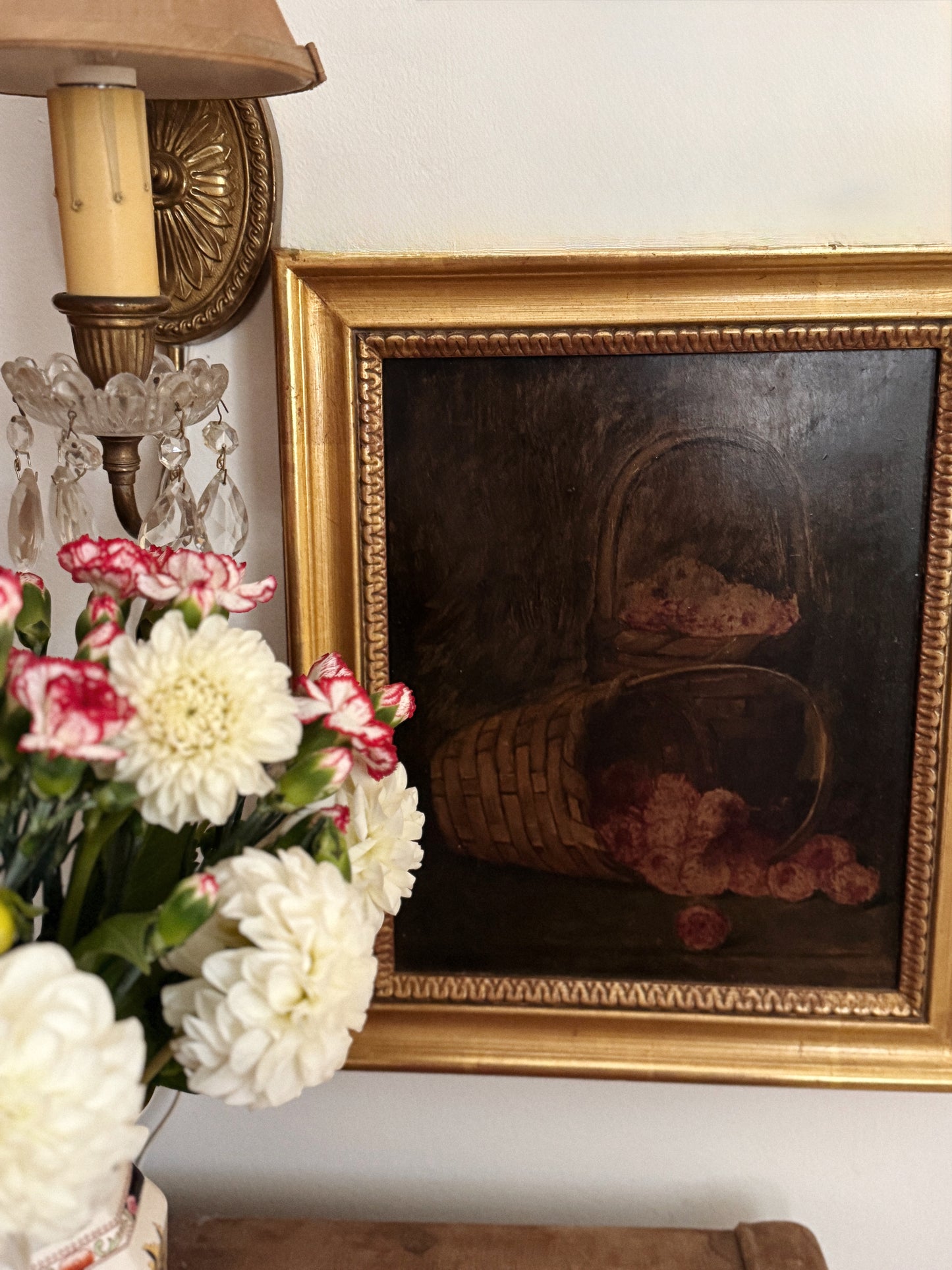 1940s Baskets of Raspberries Still Life Oil Painting- 12 x 14”
