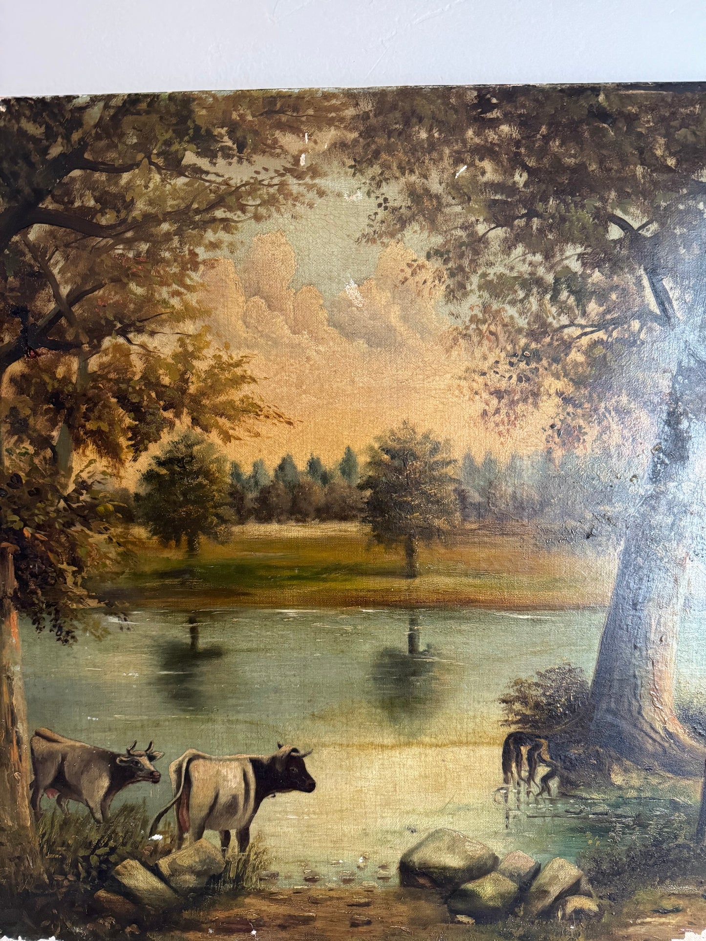 Antique Pastoral Oil Painting on Stretched Canvas- 20x27”