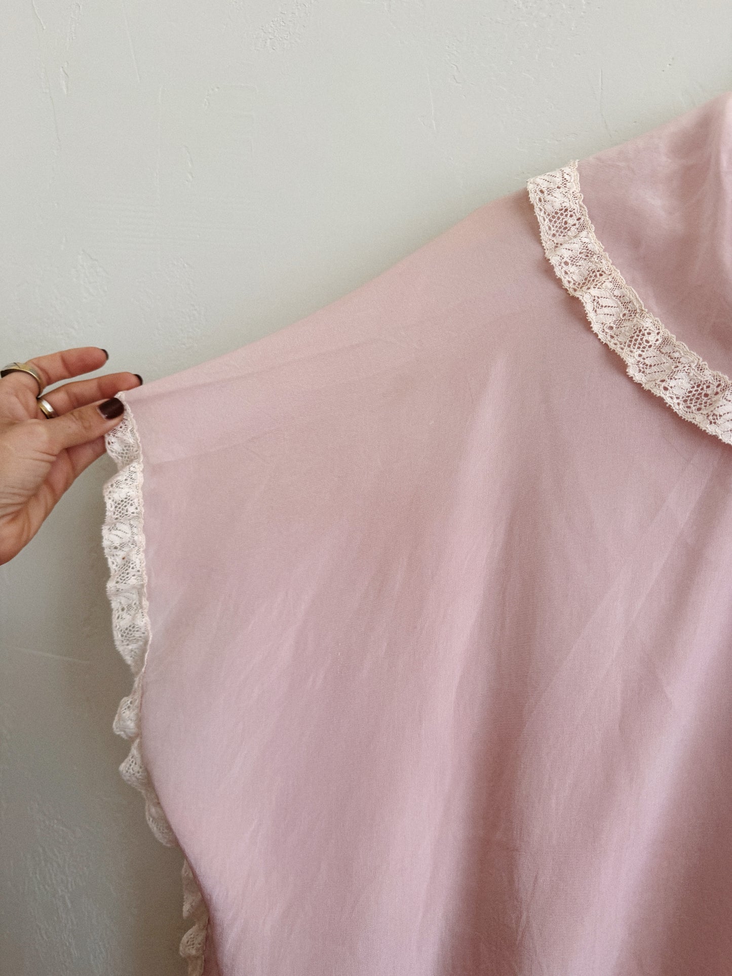 Edwardian Pink Silk + Lace Tabard Bed Jacket- S-L