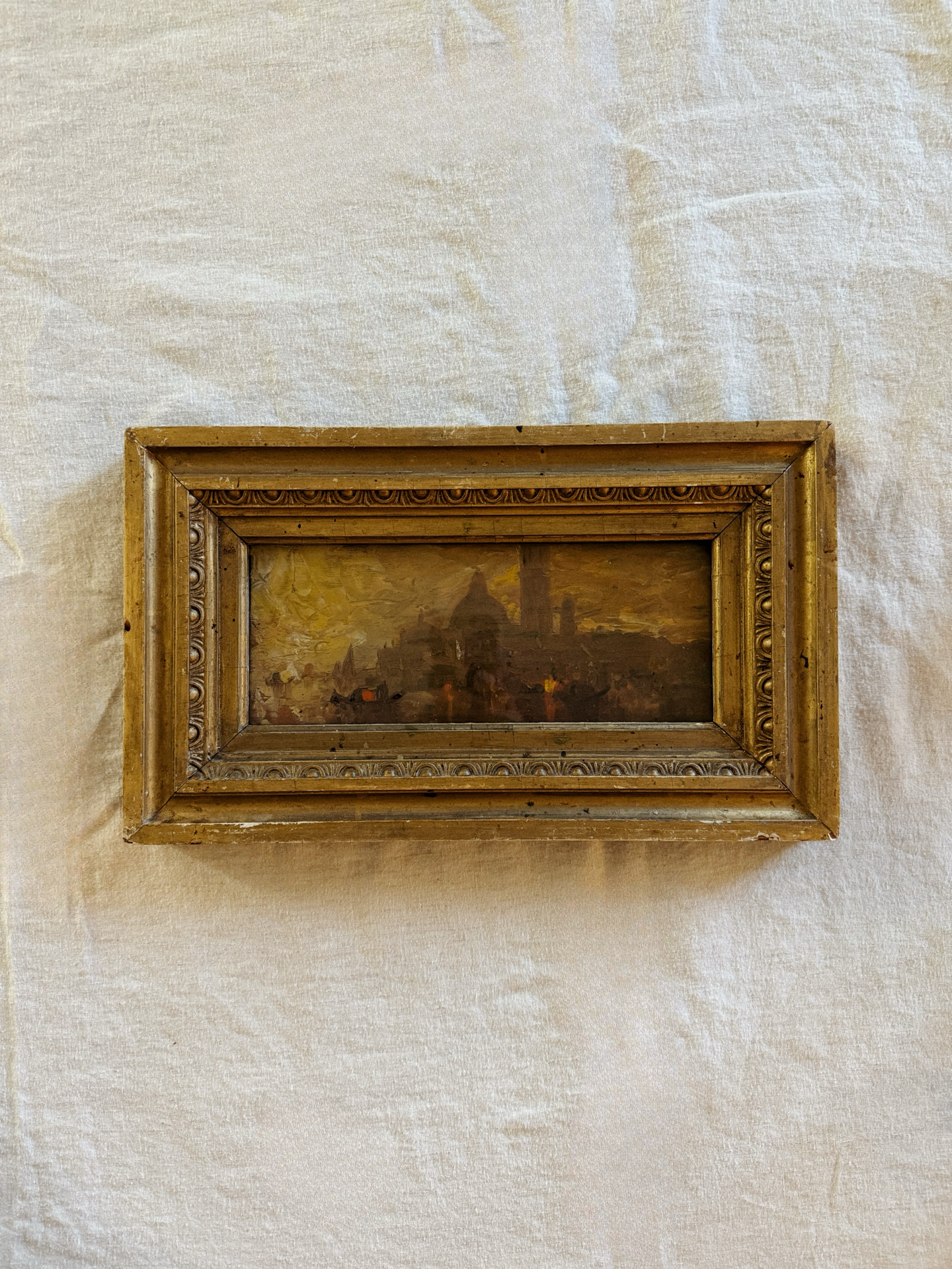 19th Century Antique Scene of Venice, Italy Oil on Wood- 8 x 14”