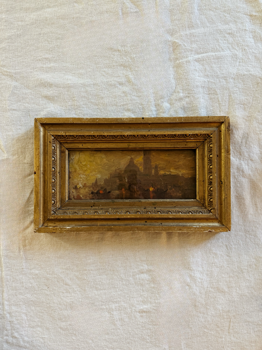 19th Century Antique Scene of Venice, Italy Oil on Wood- 8 x 14”