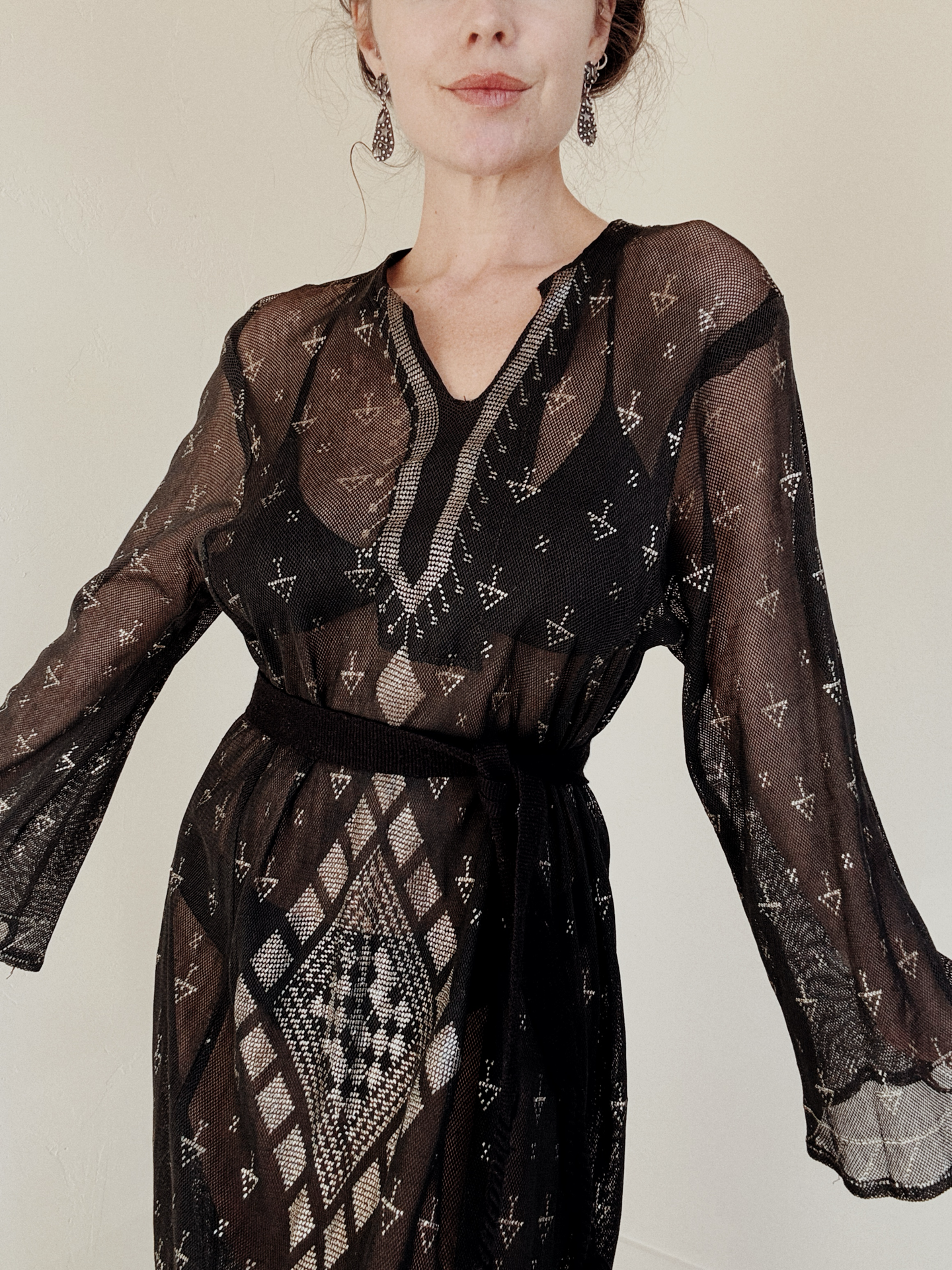 1970s Egyptian Assuit Black Kaftan- M/L