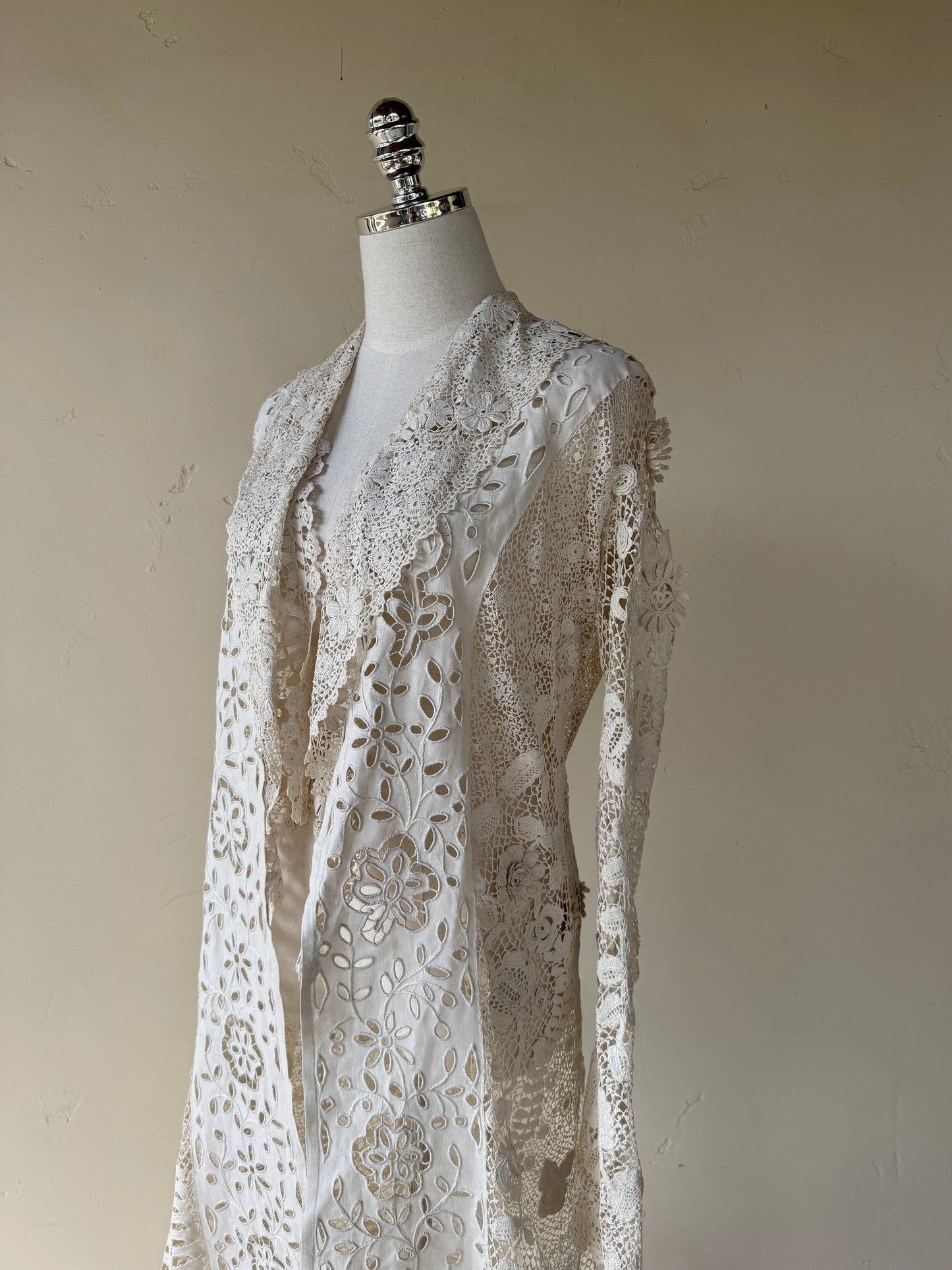 Rare Edwardian Irish Crochet Duster Coat w/ Pom Poms- M