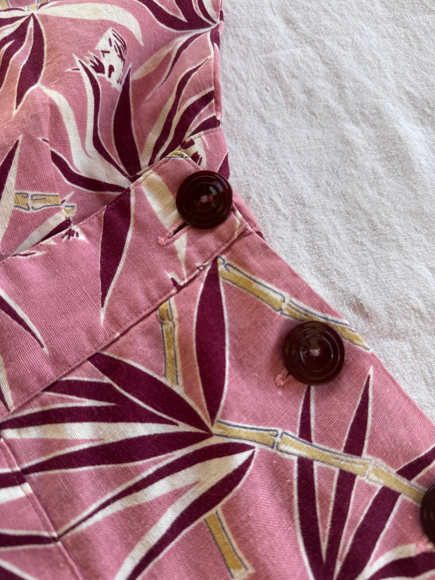 1940s Mauve + Burgundy Side Button Playsuit- S/M