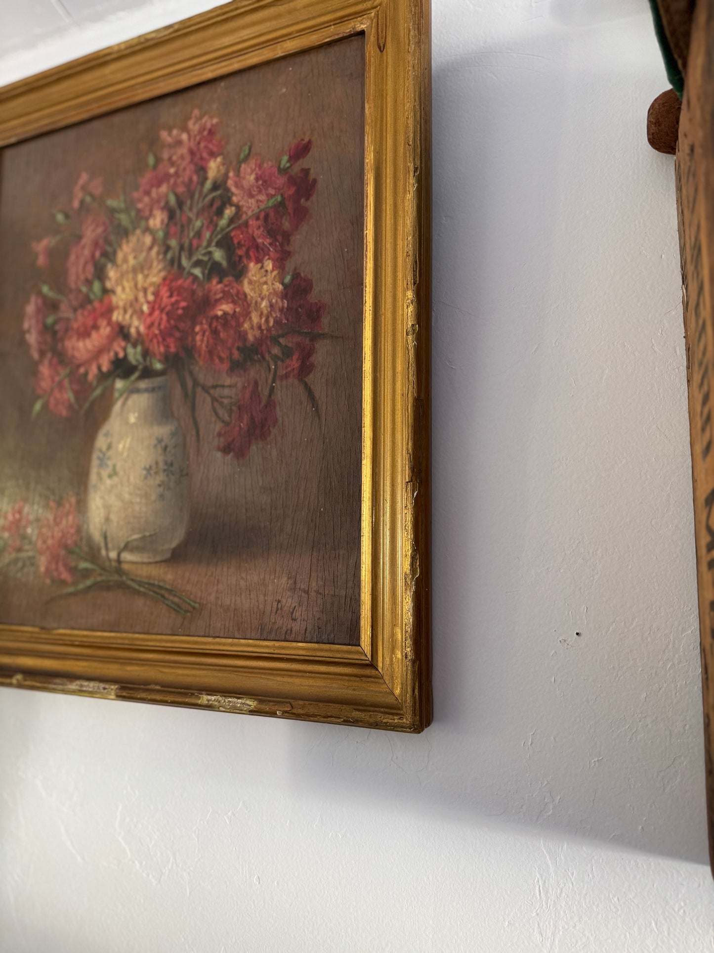 1920s Floral Still Life in Gilt Frame Oil on Wood- 18 x 16”