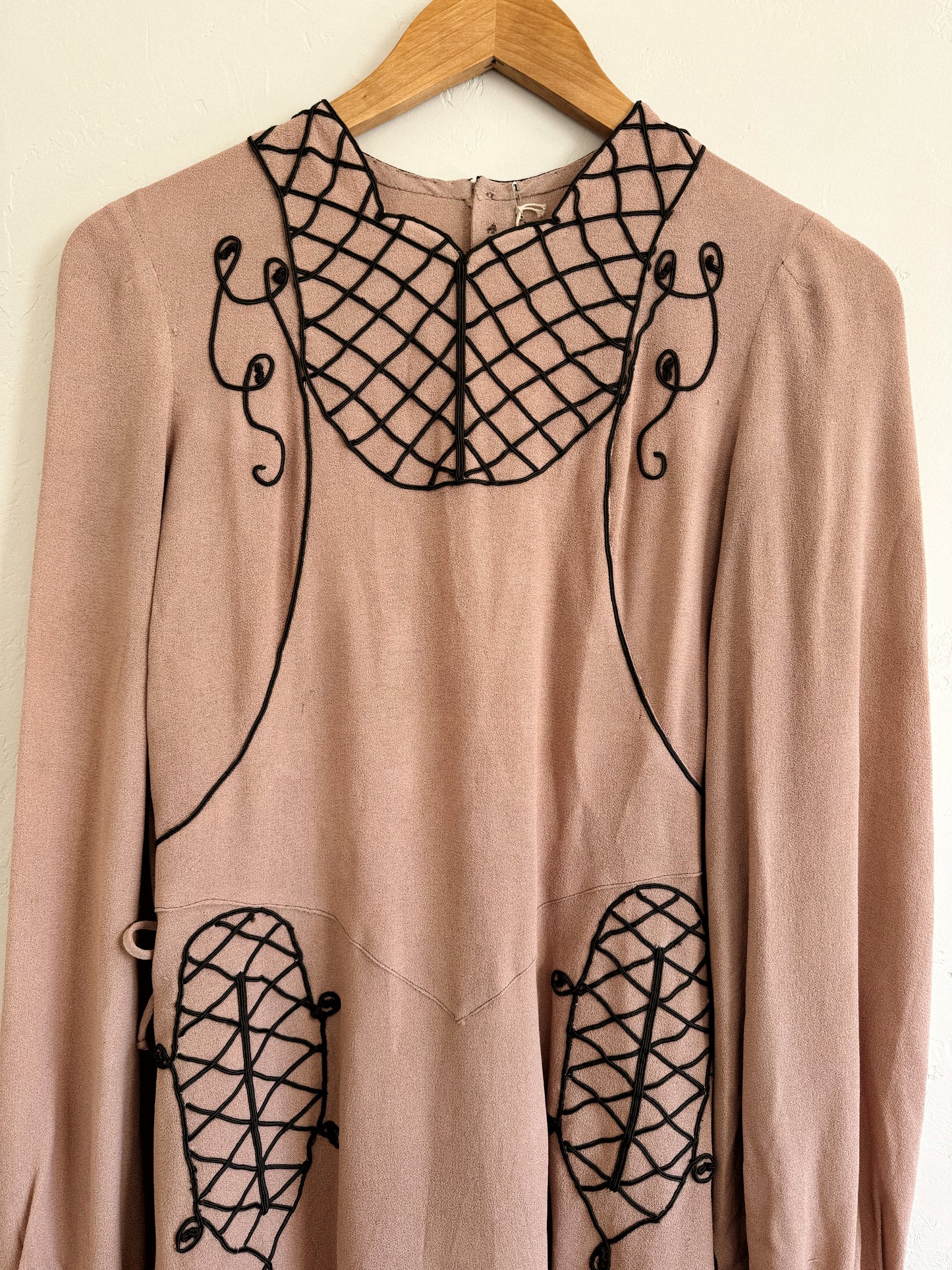 1940s Dusty Mauve Crepe Lattice Blouse w/ Lace Up Sides- S/M