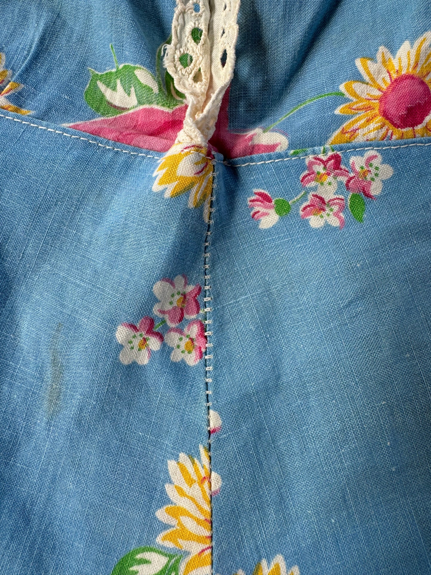1940s Sky Blue Floral Cotton Playsuit- S