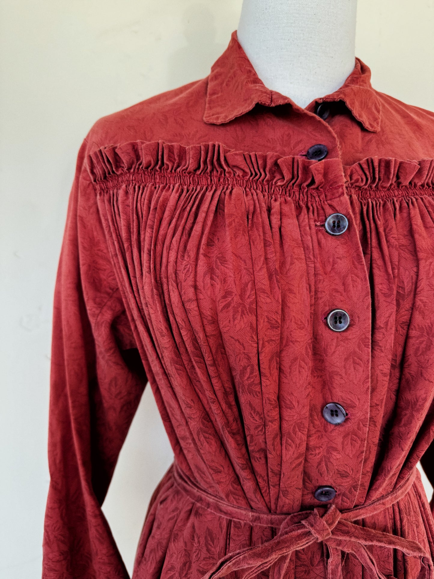 Antique 1800s Red Oak Leaf Wrapper Dress