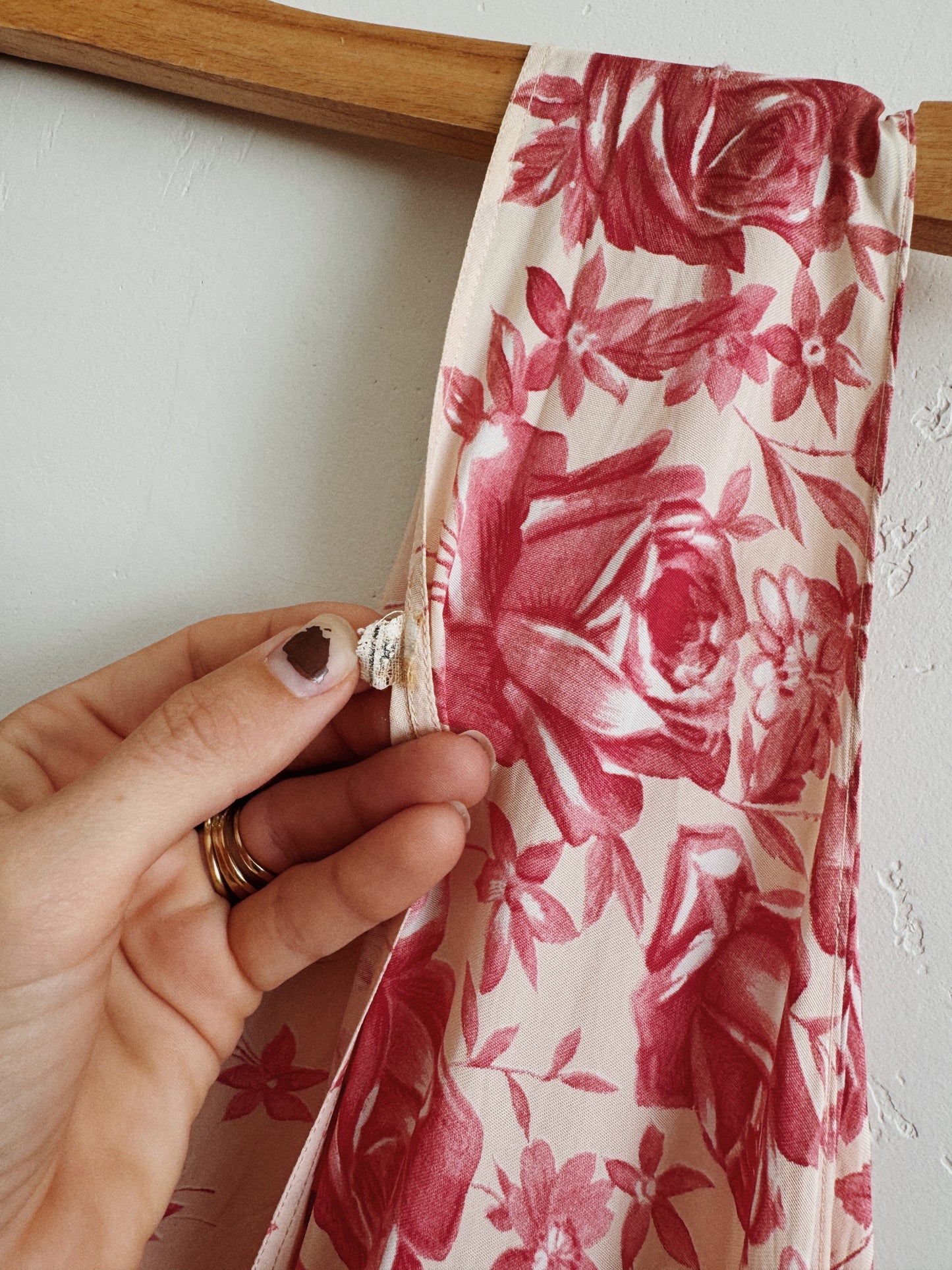 1940s Unique Asymmetrical Rose Printed Slip Dress w/ Tie- M/L