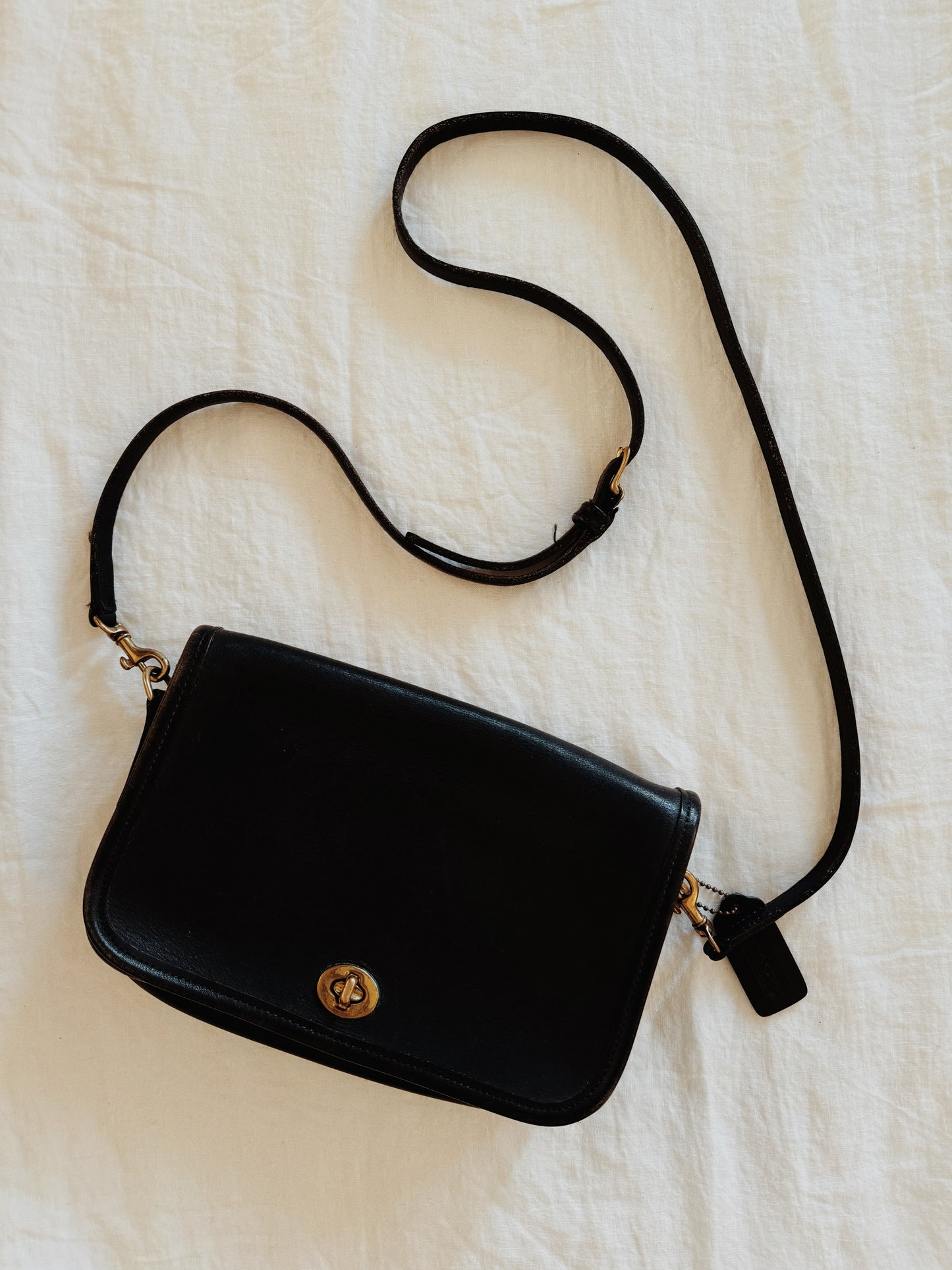 Vintage Coach Black Leather Handbag w/ Long Strap