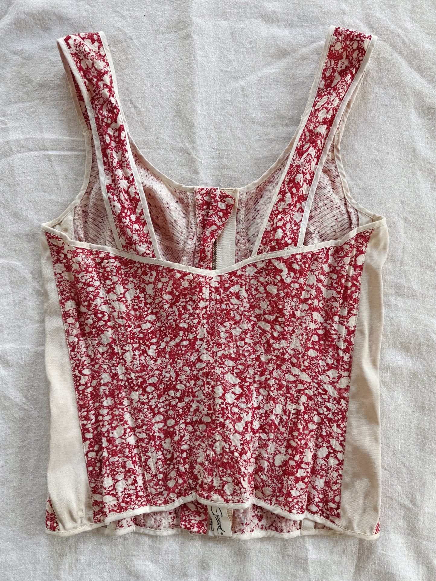 1940s Spongeware Novelty Zipper Front Corset- S