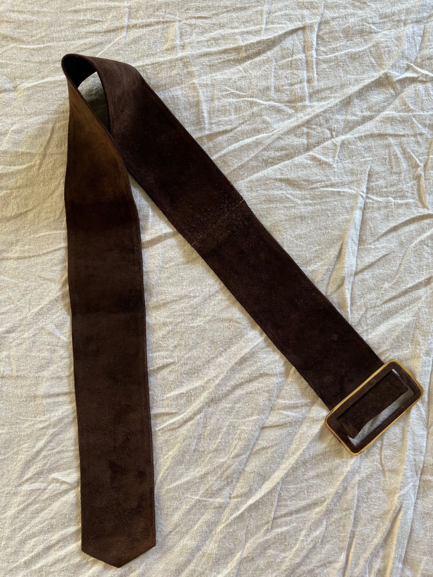 1970s Chocolate Brown Suede Oversized Belt- S-L