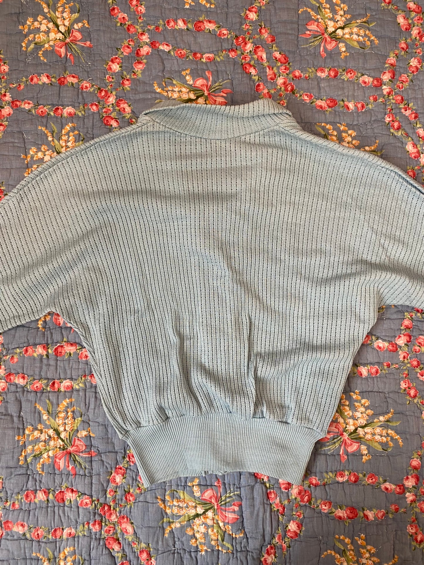 1940s French Deadstock Cropped Cotton Knit Cardigan- M