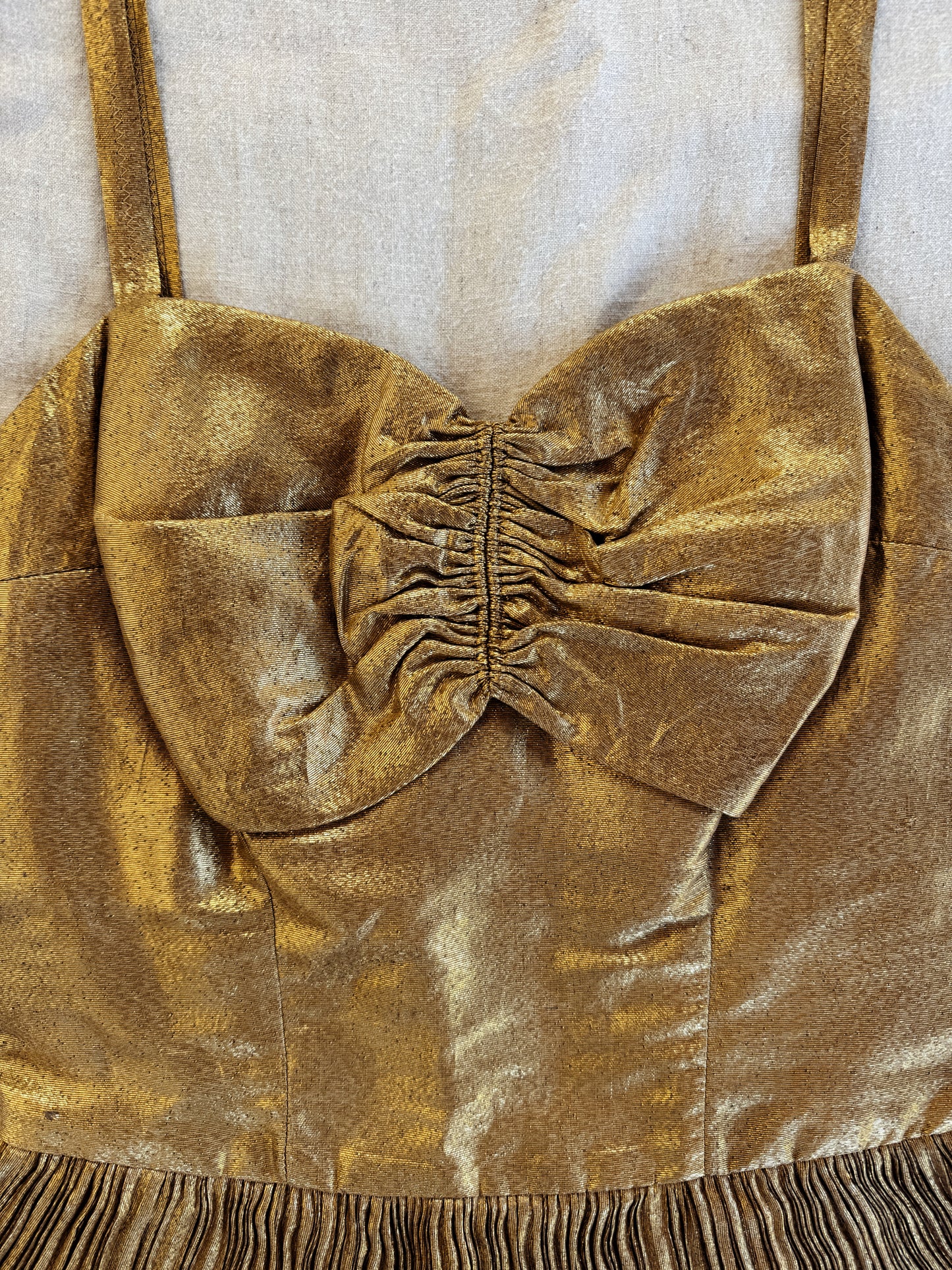 1950s Golden Lamé Bombshell Pleated Playsuit- S