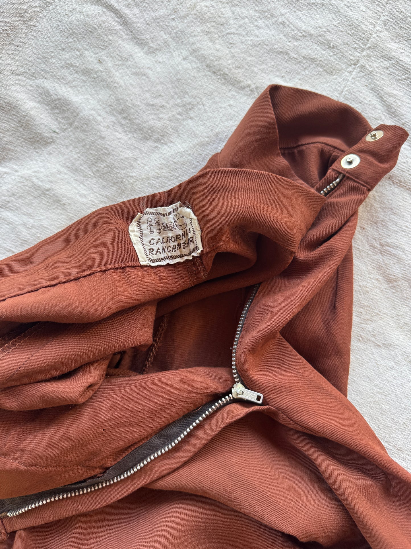 1950s Brown Gabardine Western Fringe Split Skirt Pants- 28” Waist