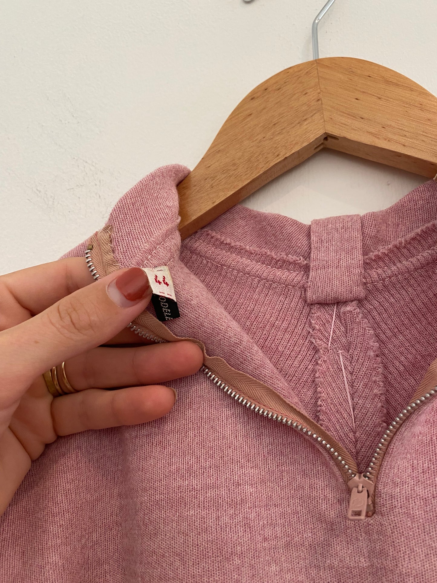 1940s French Pale Lilac Cropped Mock Neck Sweater- M