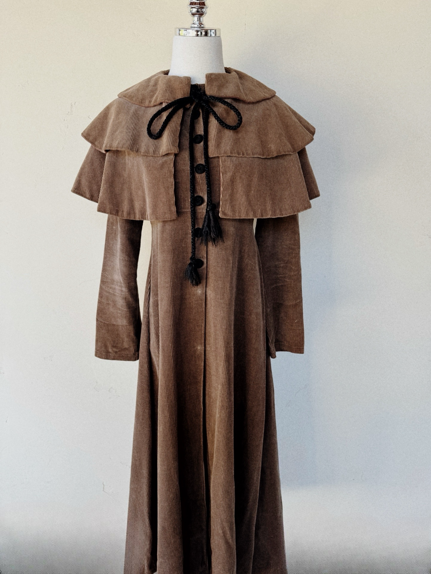 1960s Rare Laura Ashley Corduroy Dress w/ Caplet- S/M