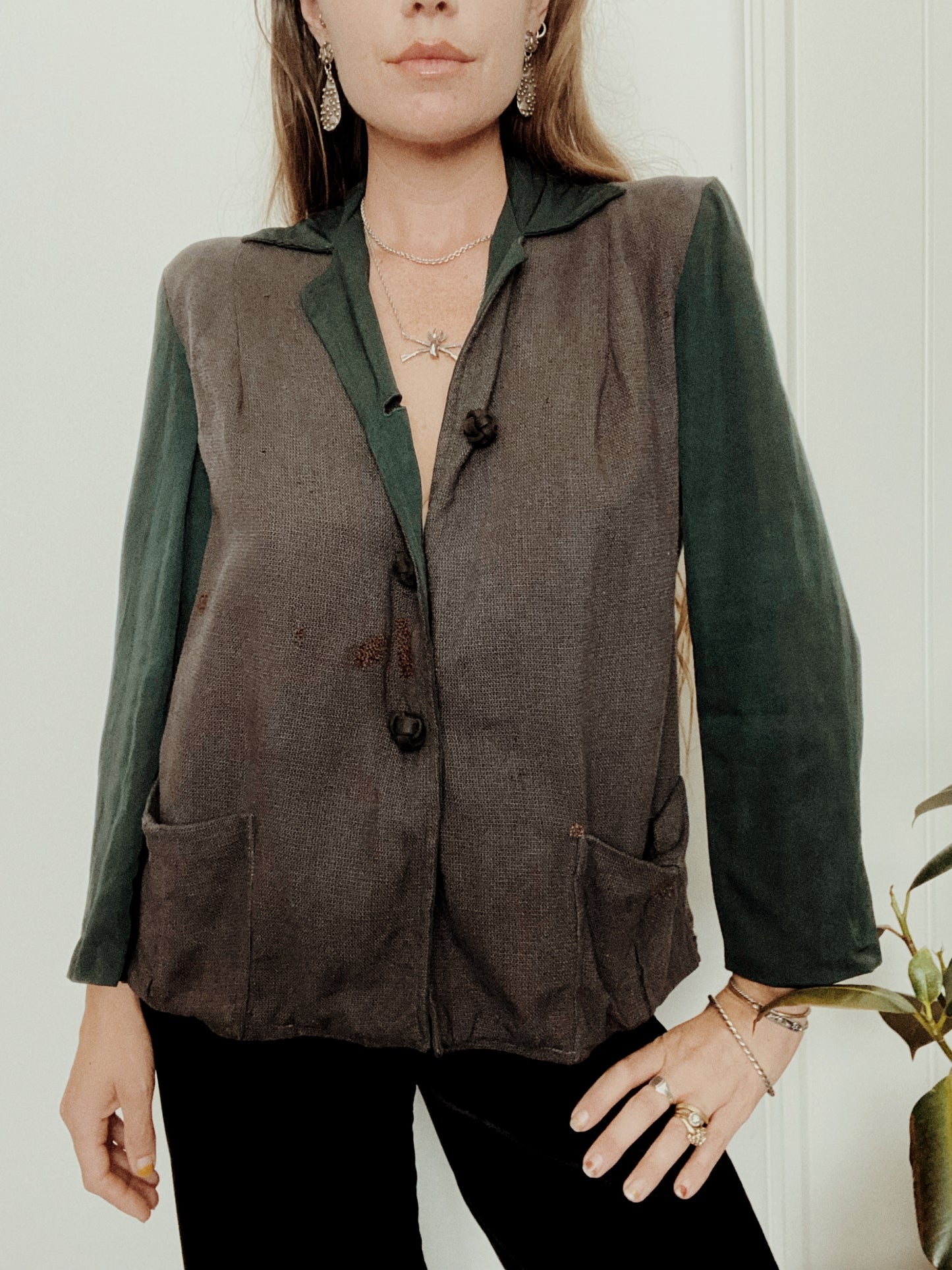 1940s Forest Green Wool + Gabardine Sports Jacket- M