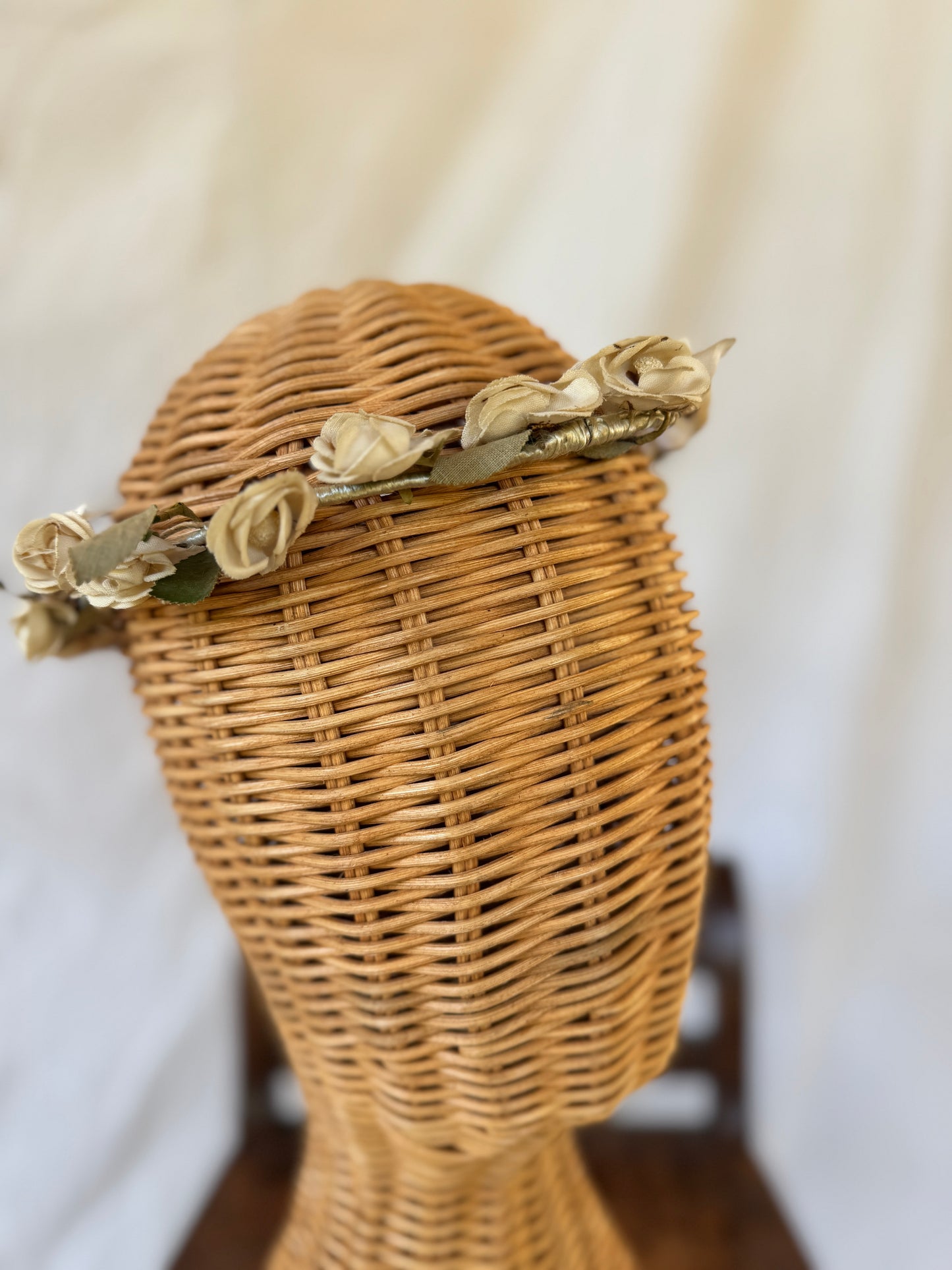 Antique White Rose Bridal Wreath Crown