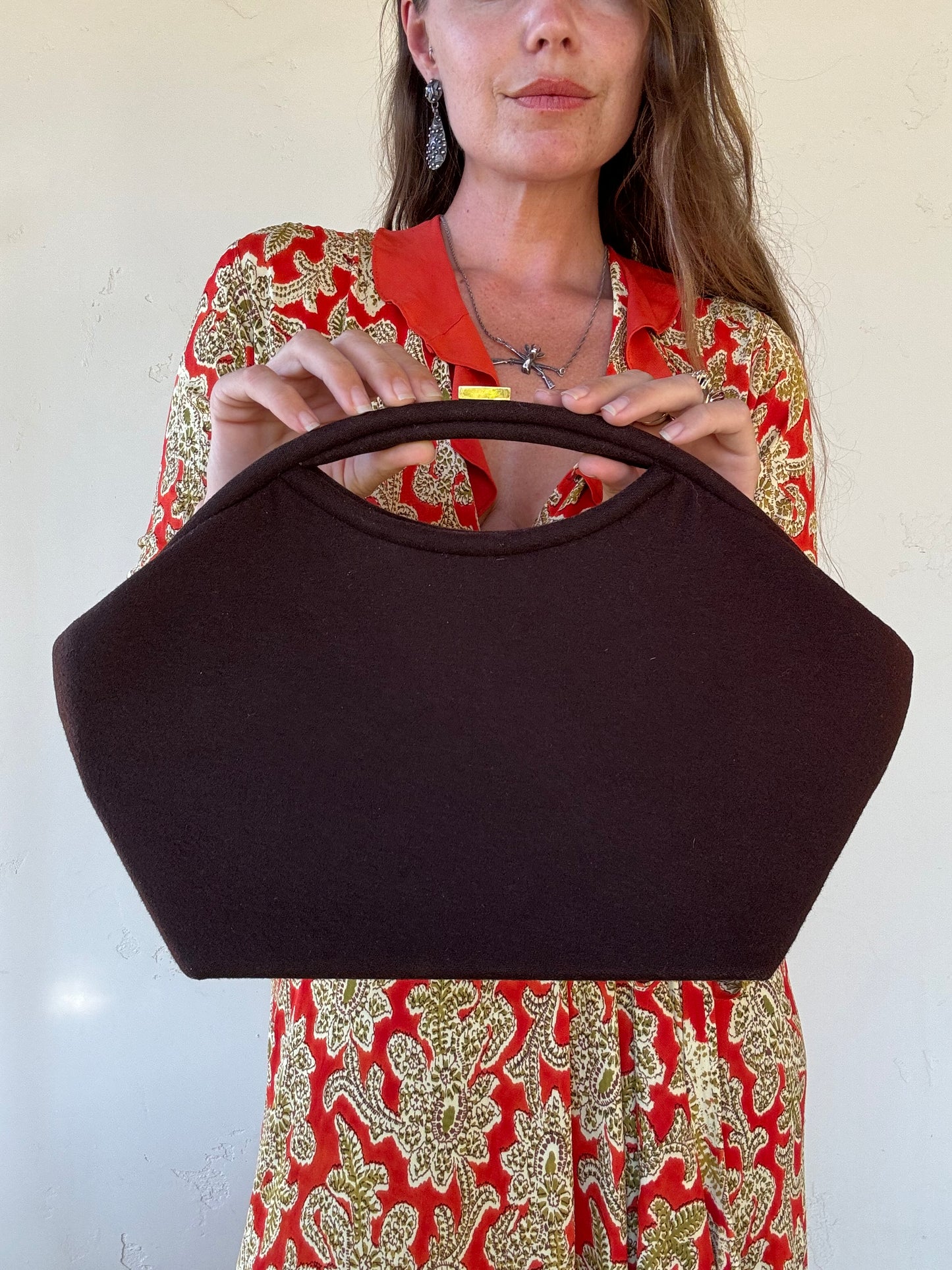 1950s Bobbie Jerome Brown Structured Large Felt Handbag