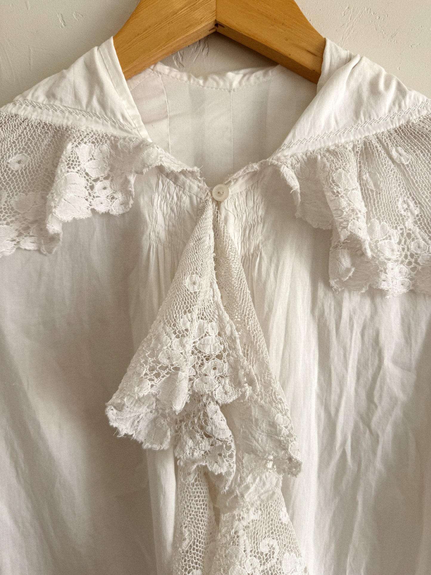 Edwardian White Angel Sleeve Boudoir Robe w/ Handmade Lace- S-S/M