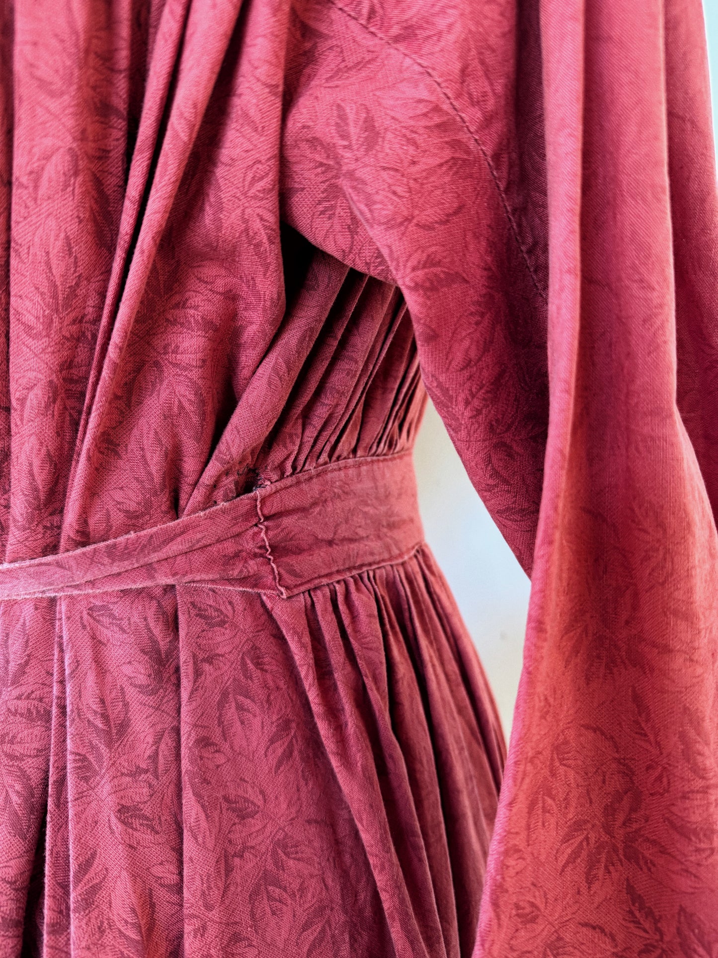 Antique 1800s Red Oak Leaf Wrapper Dress