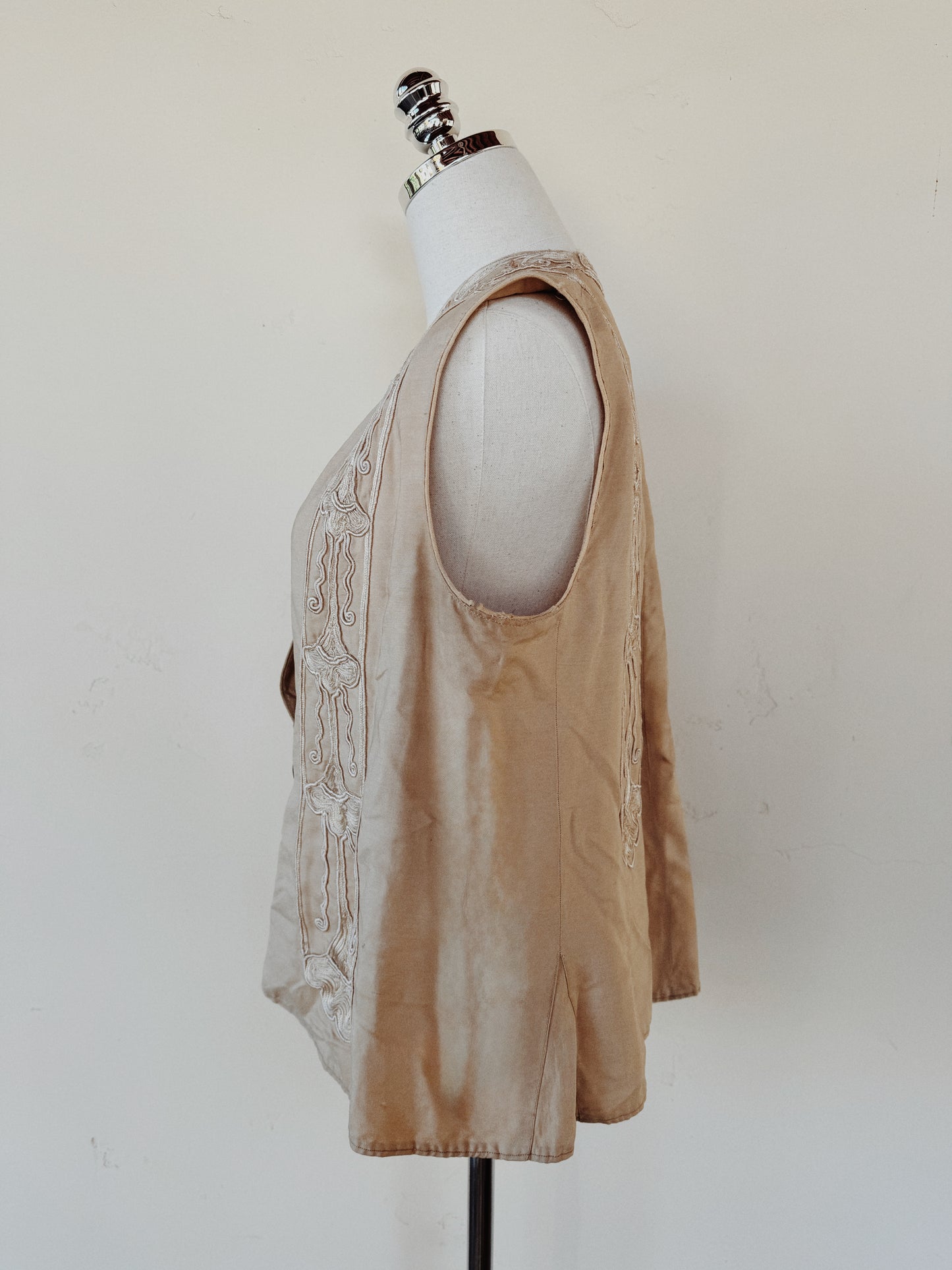 Antique Ecru Art Nouveau Silk Patchwork Vest