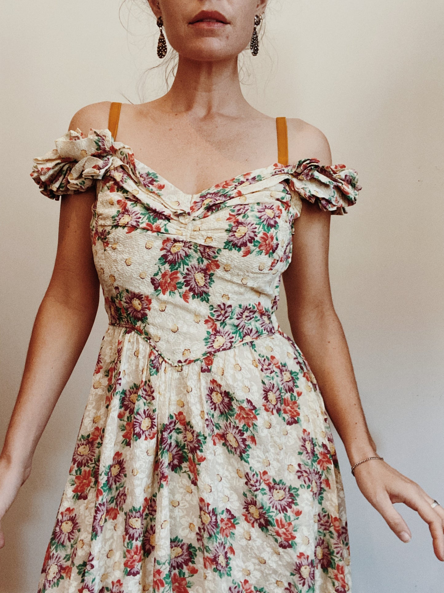 1940s Multicolored Floral Seersucker Gown- 6
