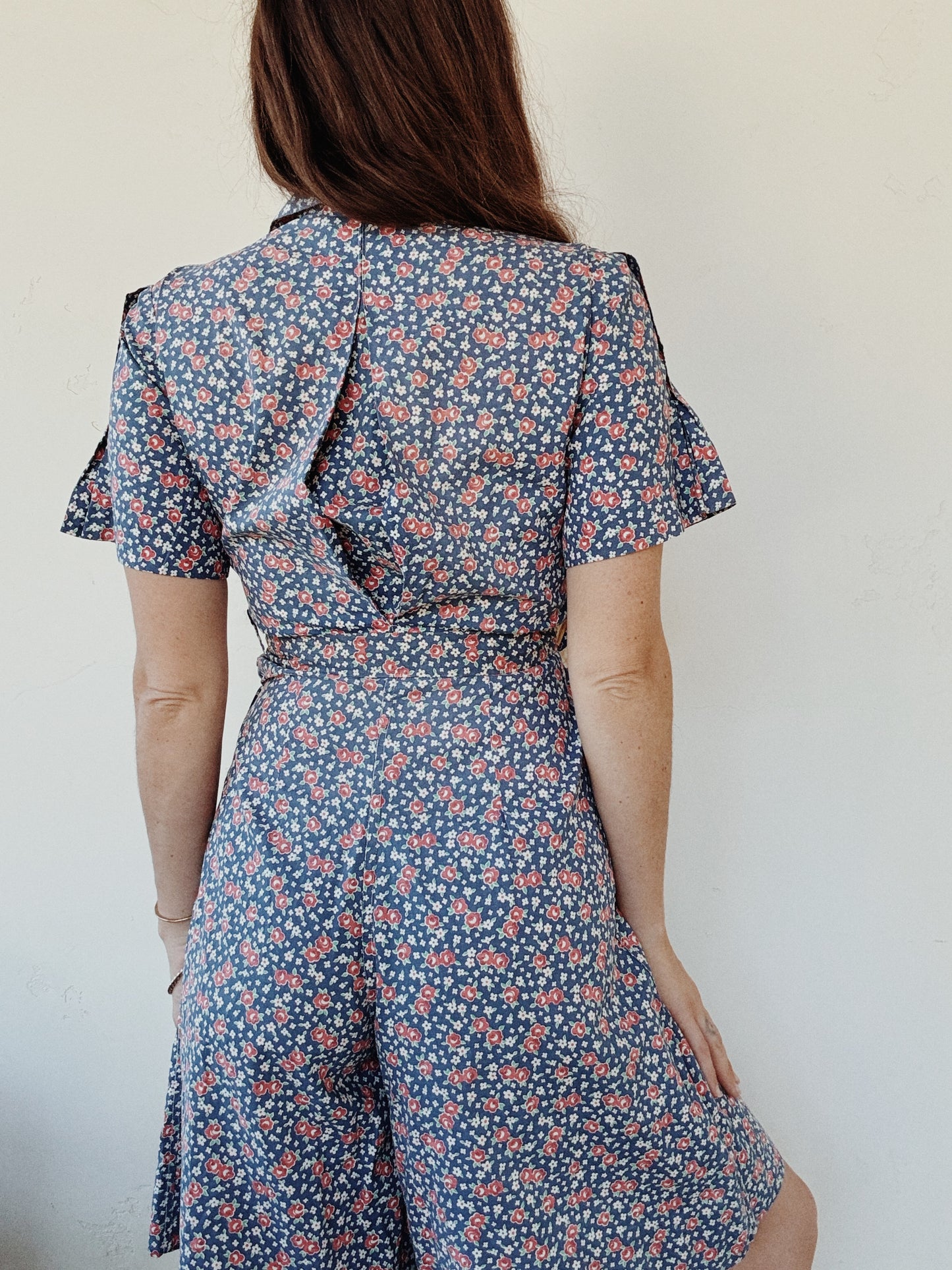 1940s Floral Cotton Playsuit w/ Original Belt- S