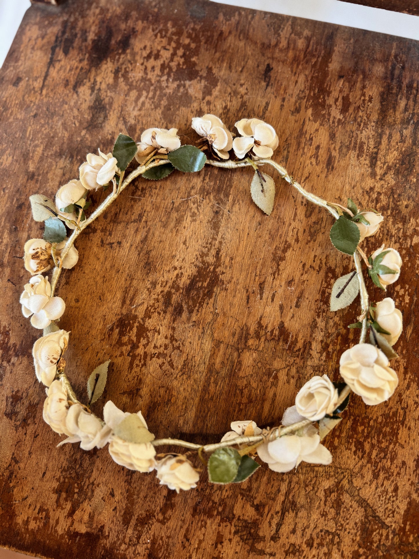 Antique White Rose Bridal Wreath Crown