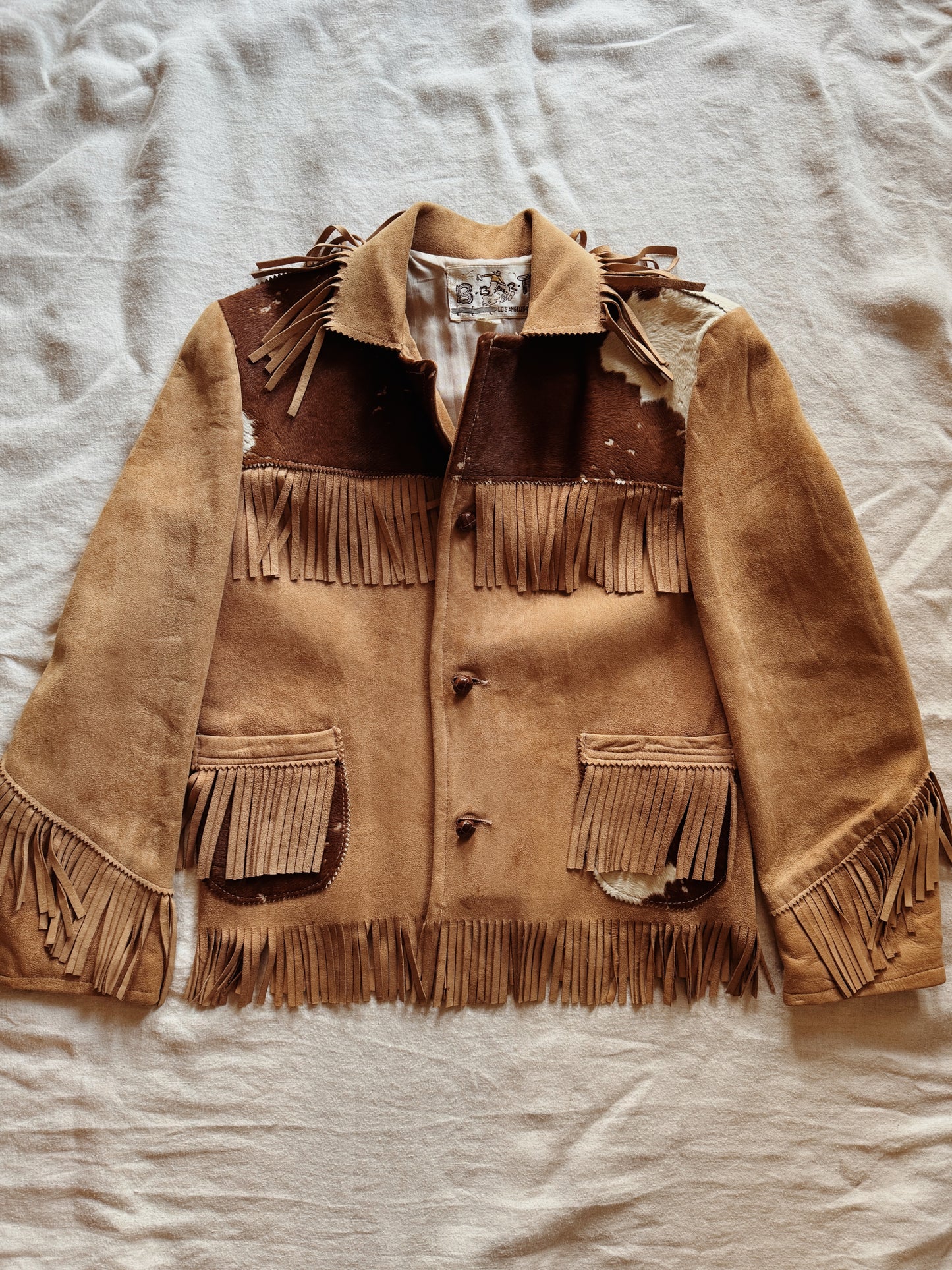 1950s Cowhide + Butter Suede Fringe Cowboy Jacket- S