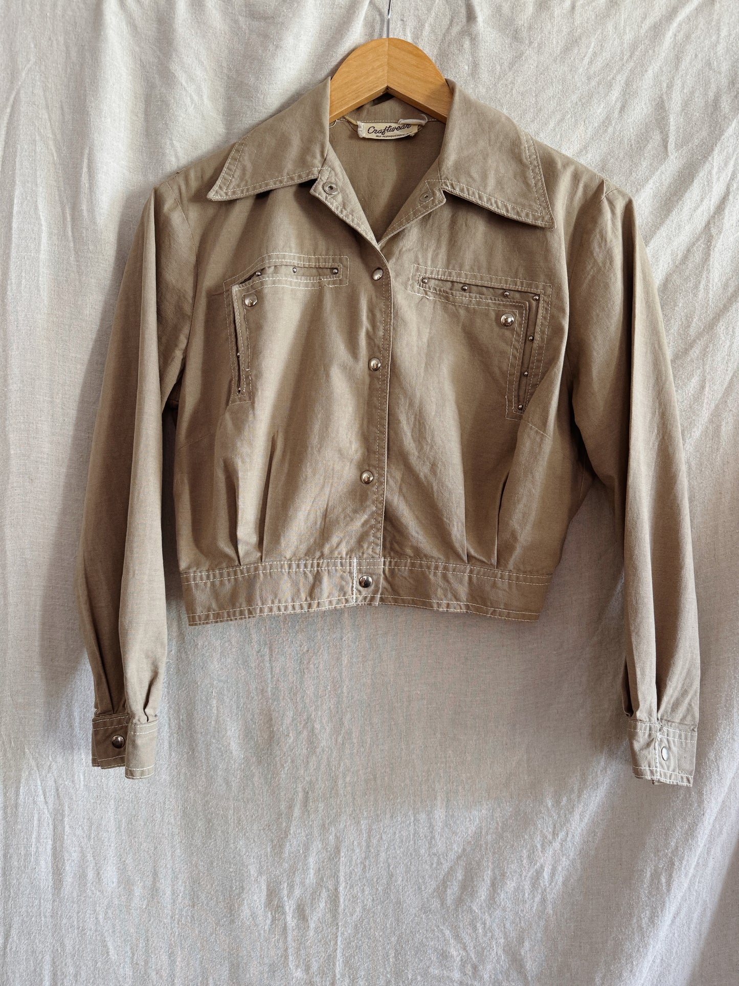 1950s Taupe Studded Cropped Western Jacket- S/M