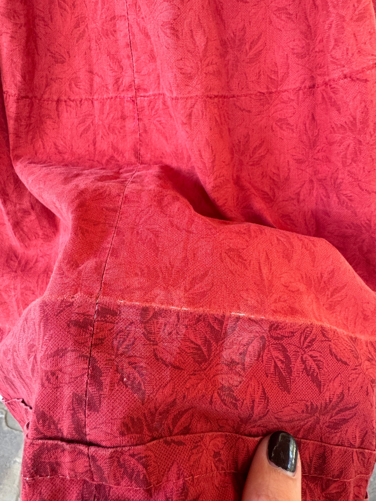 Antique 1800s Red Oak Leaf Wrapper Dress