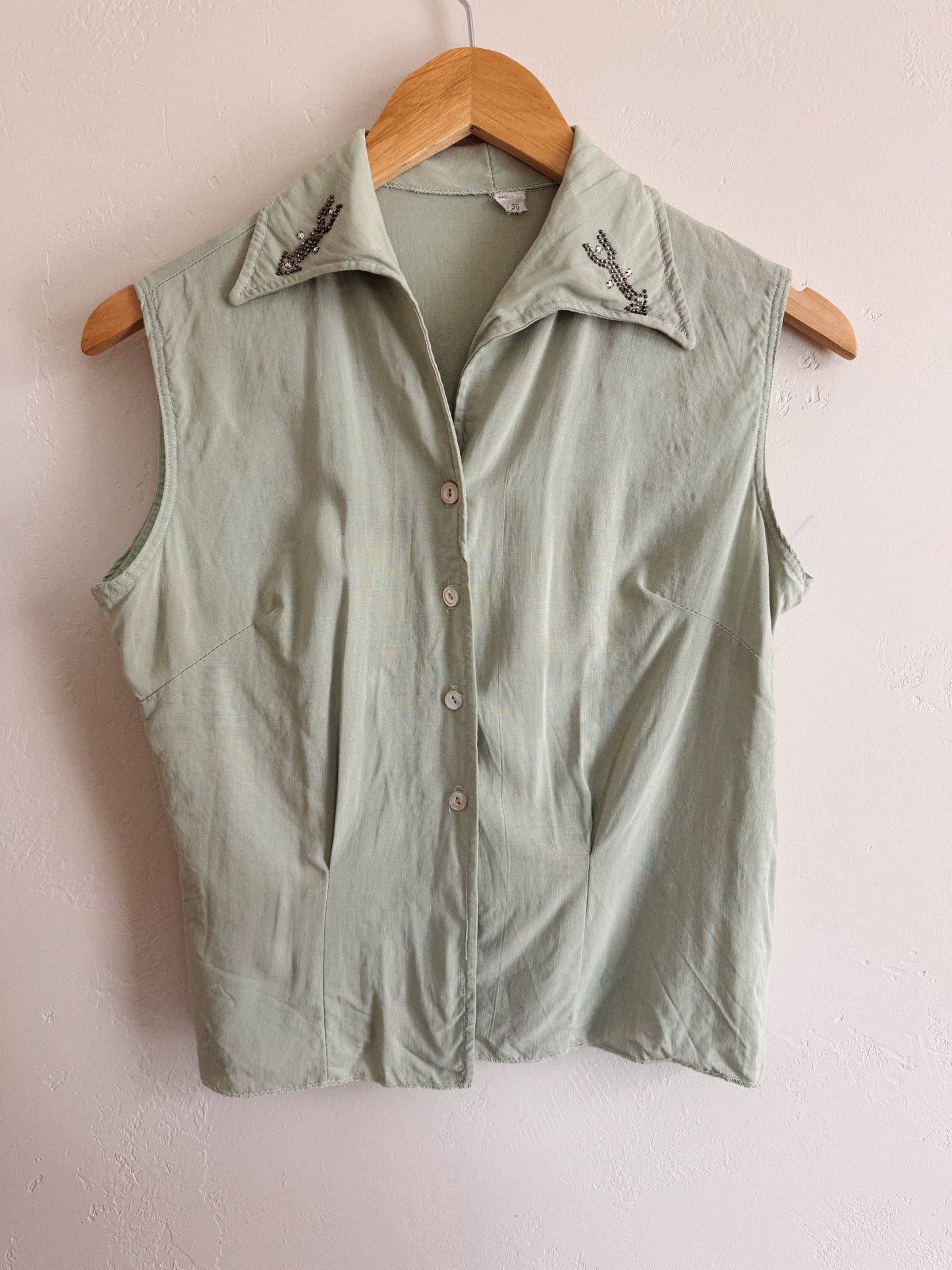 1950s Sea Foam Rhinestone Arrow Western Top- S/M