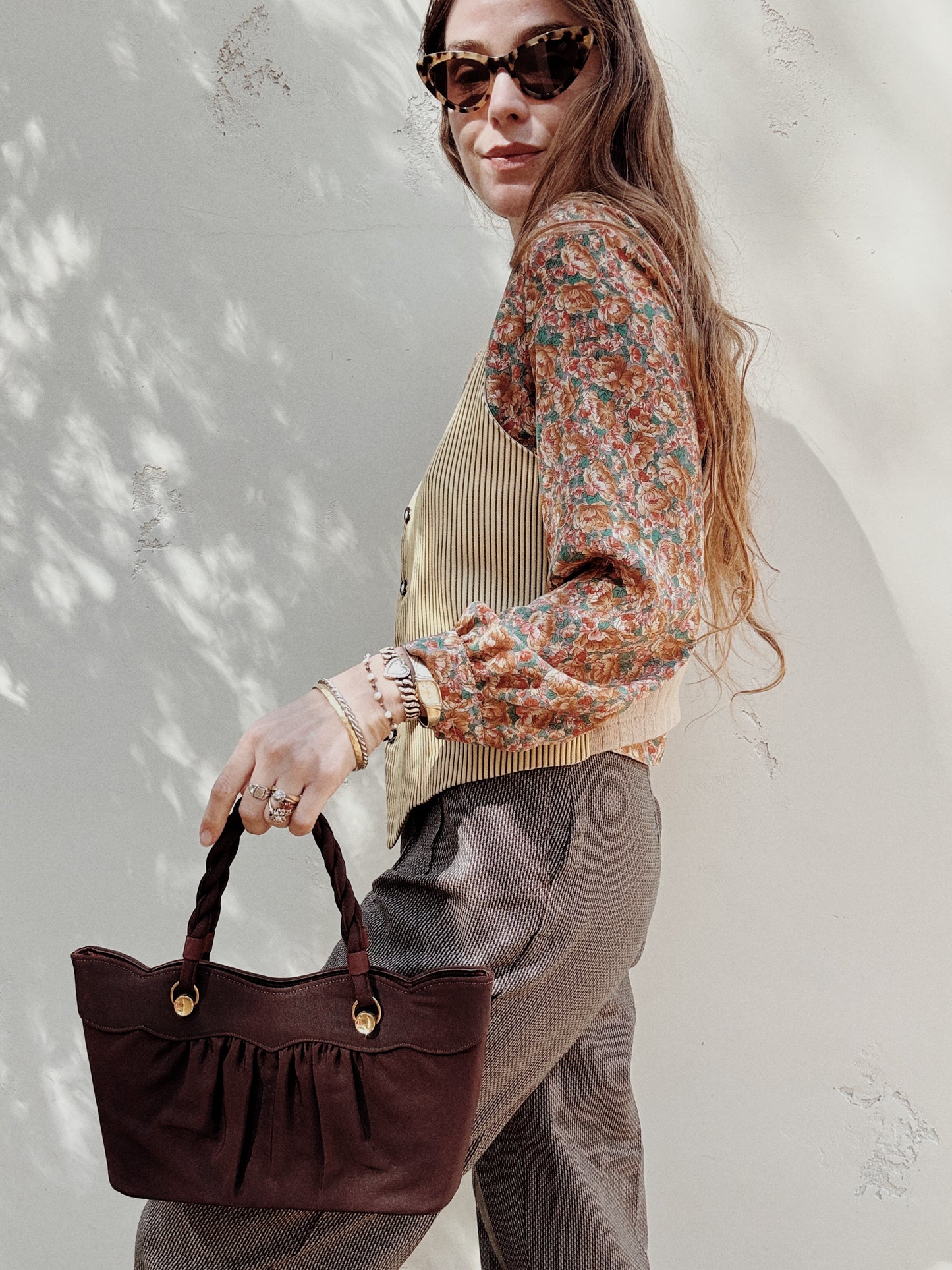 1940s Brown Handbag w/ Braided Straps