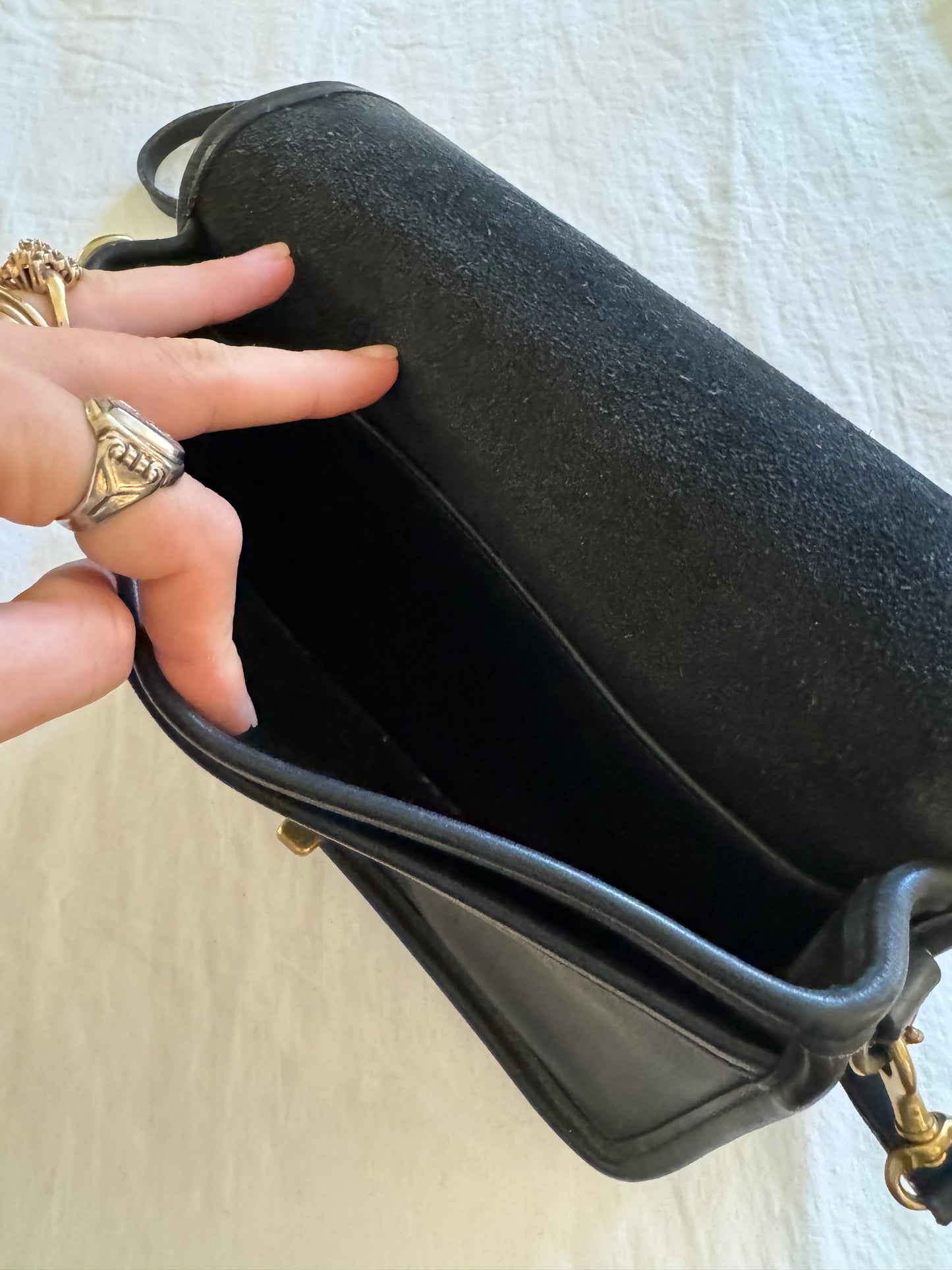 Vintage Coach Black Leather Handbag w/ Long Strap