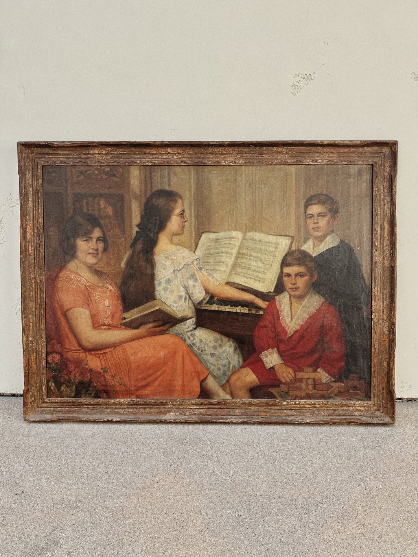 1920s Antique Overtly Large Portrait of a Family- 42 X 56”