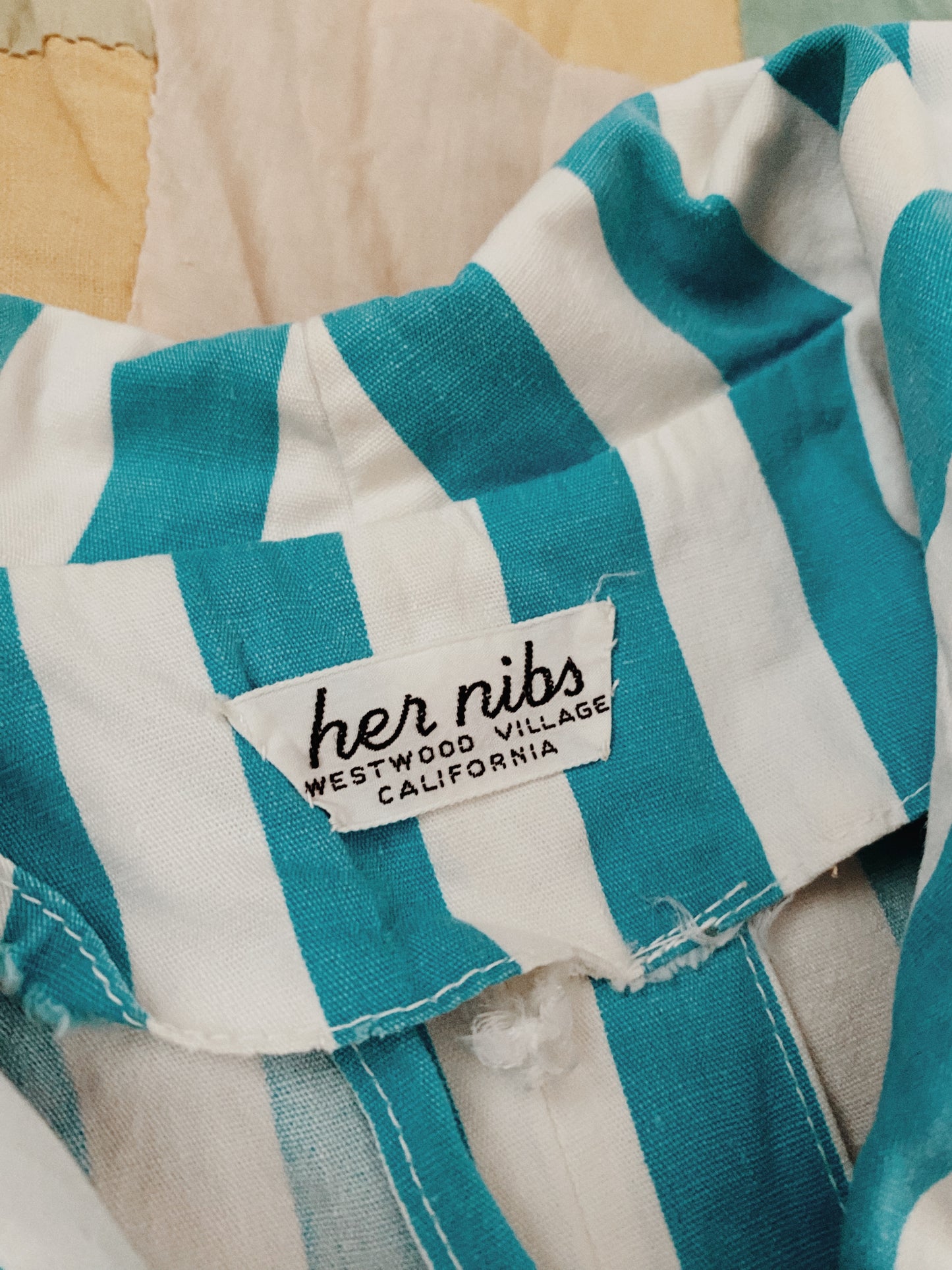 1950s White + Blue Striped Cotton Sportswear Cabana Top- M