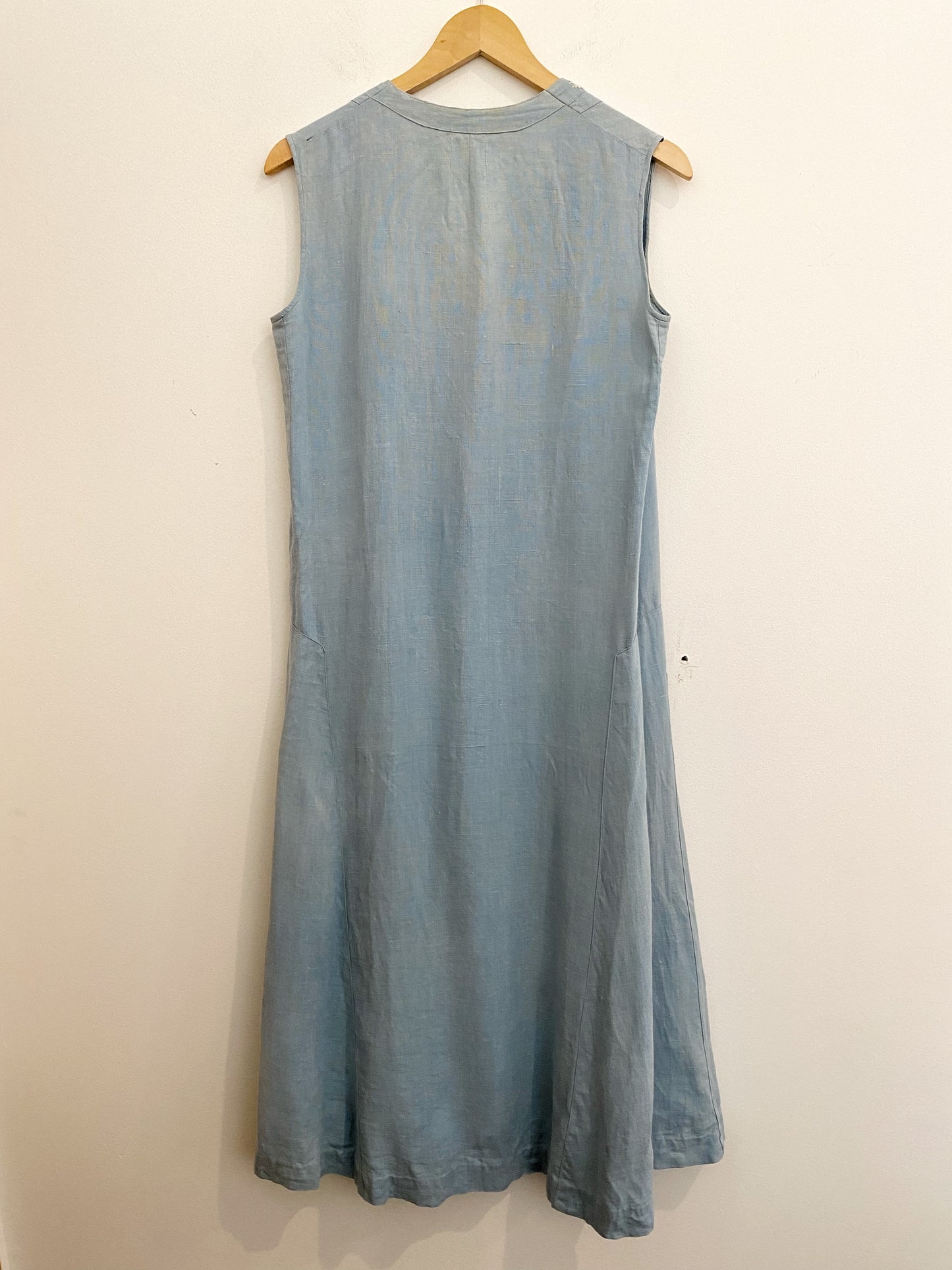 1920s Pale Blue Embroidered Linen Drop Waist Dress- M/L