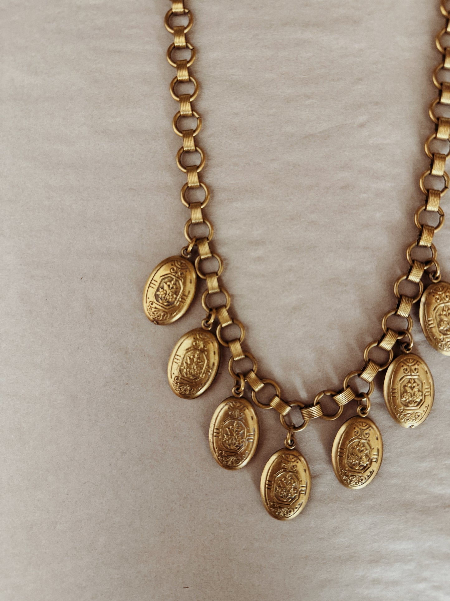 1930s Deco Brass Tiered Locket Necklace