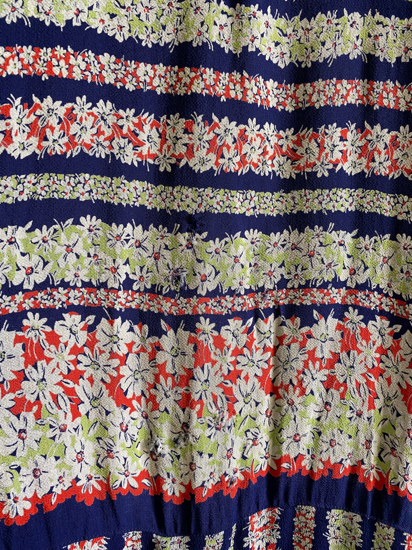 1930s Slinky Navy Floral Rayon Crepe Day Dress- S/M