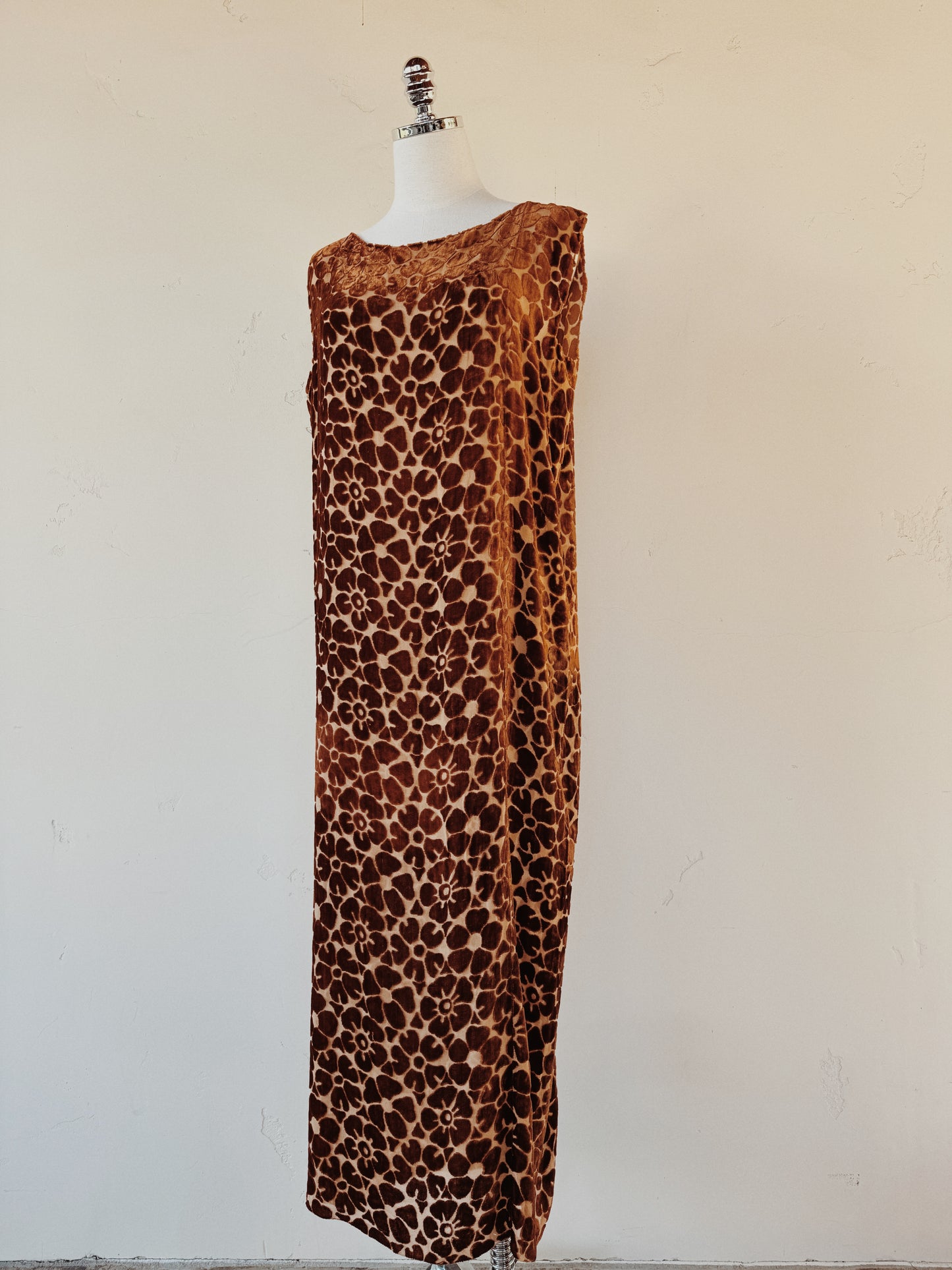 1920s Auburn Devore Silk Velvet Column Gown- S/M