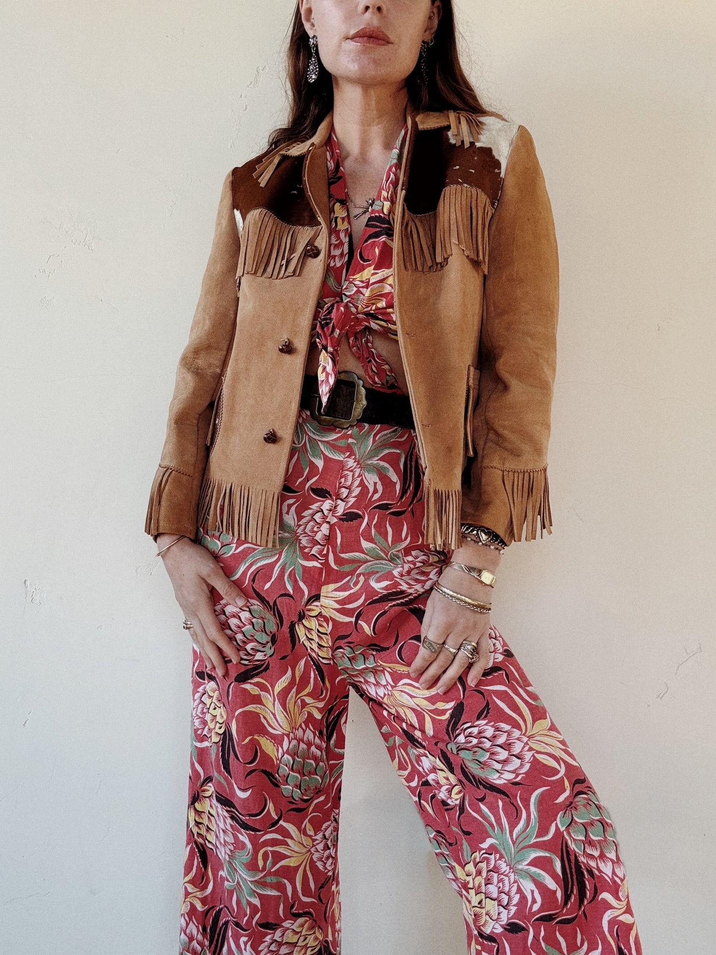 1950s Cowhide + Butter Suede Fringe Cowboy Jacket- S