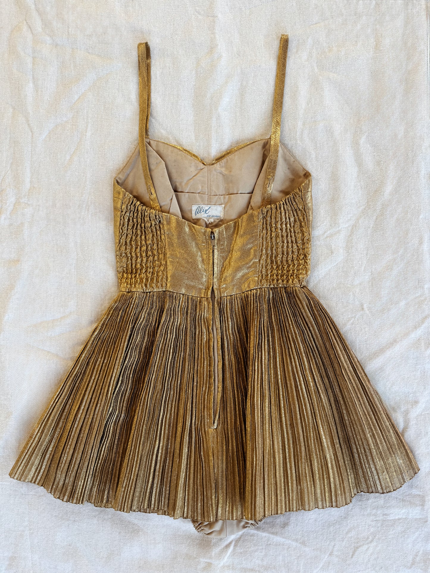 1950s Golden Lamé Bombshell Pleated Playsuit- S